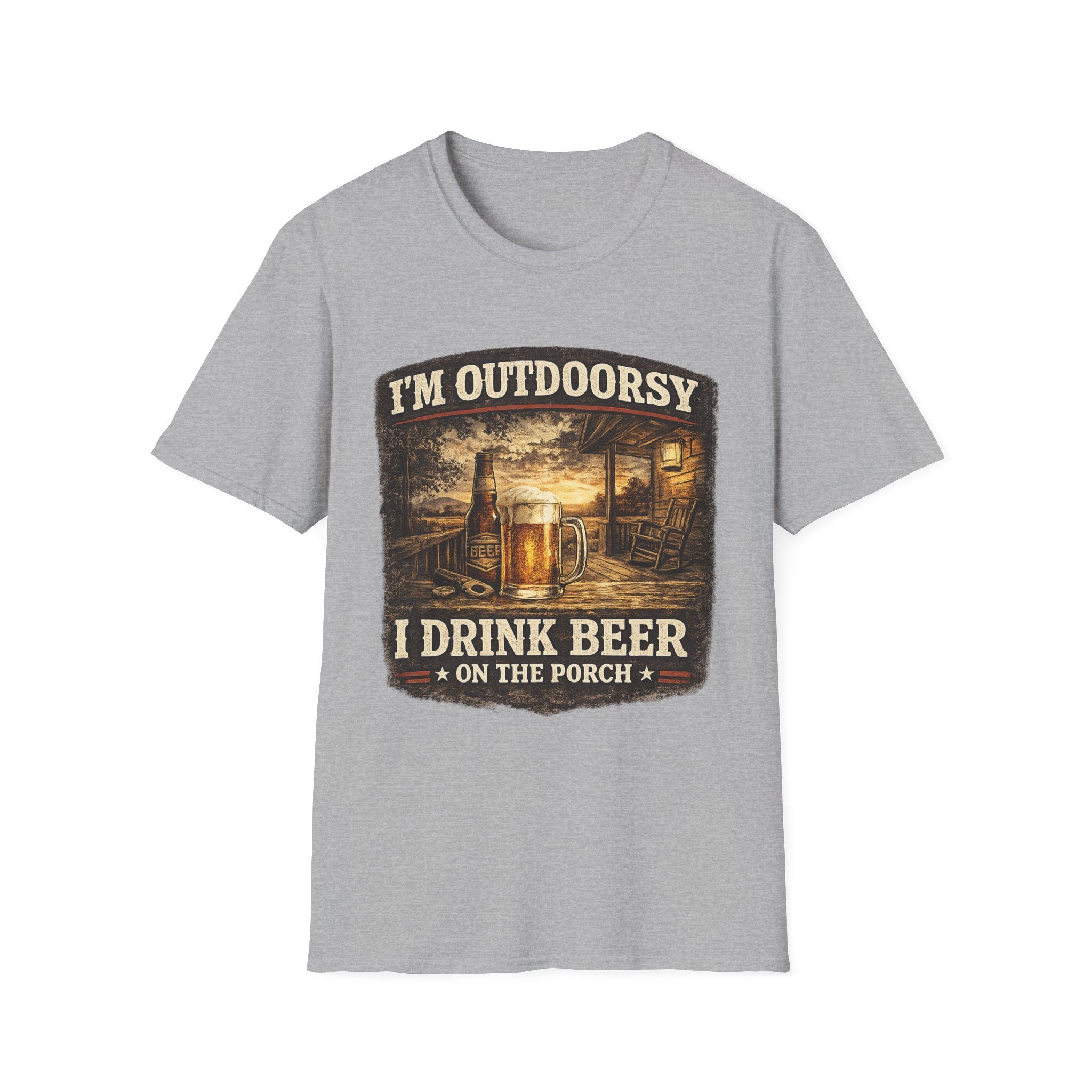 Outdoorsy T-Shirt — "I’m Outdoorsy, I Drink Beer on the Porch" Vintage Beer Tee