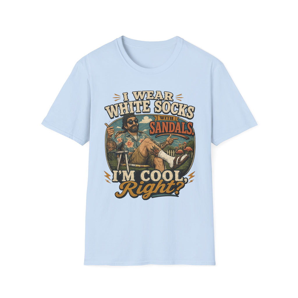 I Wear White Socks With Sandals T-Shirt — Funny Retro Vacation Graphic Tee