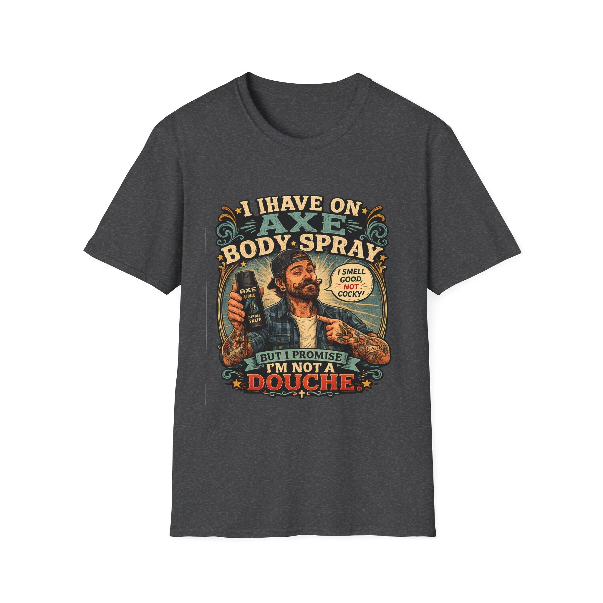 Vintage Axe Body Spray Graphic T-Shirt — "I Smell Good, Not Cocky" Retro Tee