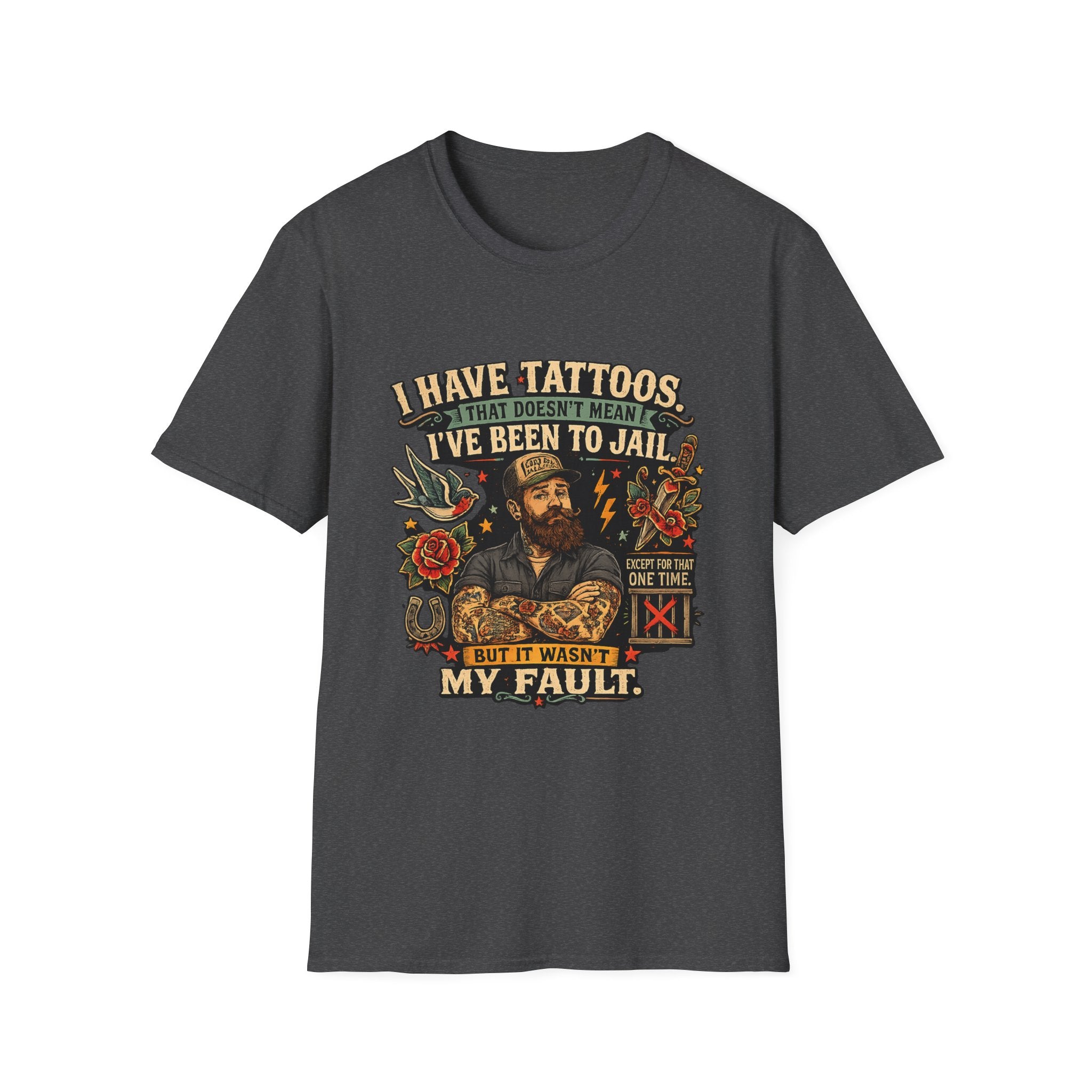 Tattoo Pride T‑Shirt — “I Have Tattoos That Doesn’t Mean I’ve Been to Jail” Vintage Style