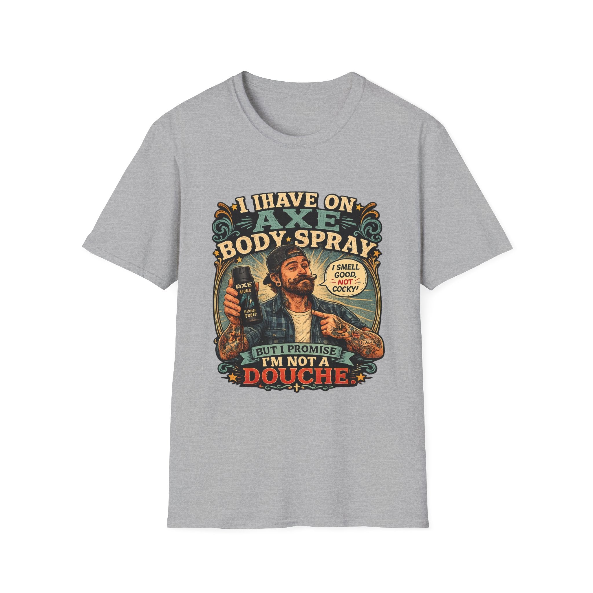 Vintage Axe Body Spray Graphic T-Shirt — "I Smell Good, Not Cocky" Retro Tee