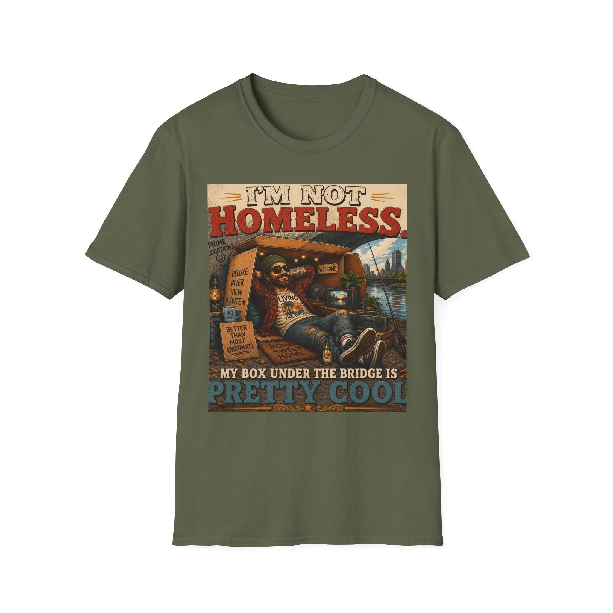 T-Shirt — "I’m Not Homeless" Retro Vintage Campfire Travel Tee