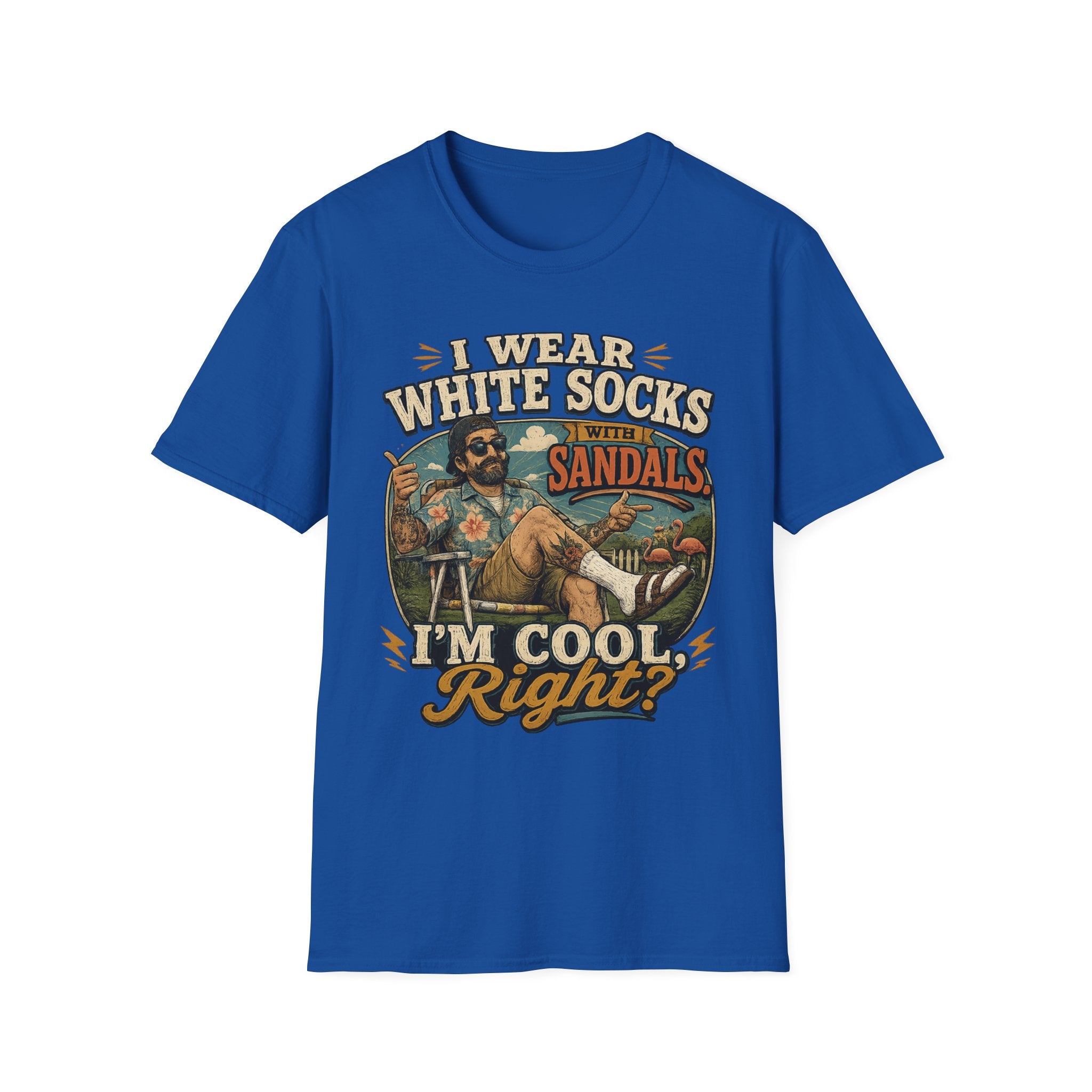 I Wear White Socks With Sandals T-Shirt — Funny Retro Vacation Graphic Tee
