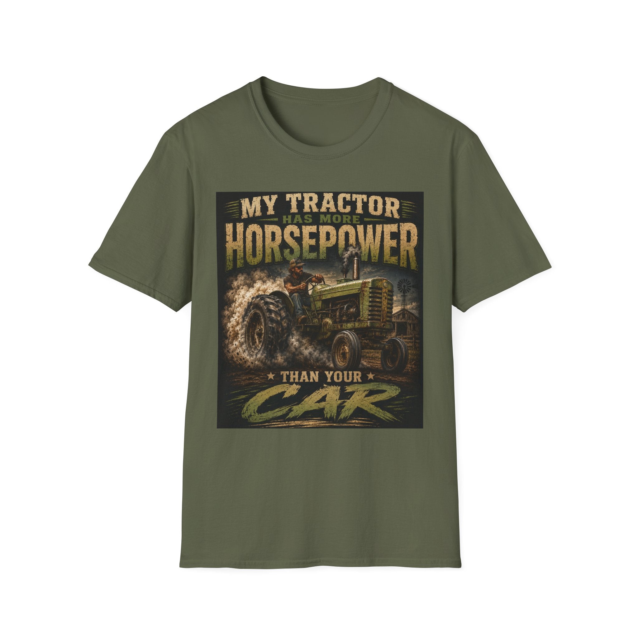 Tractor Horsepower T-Shirt — “My Tractor Has More Horsepower Than Your Car” Vintage Farm Tee