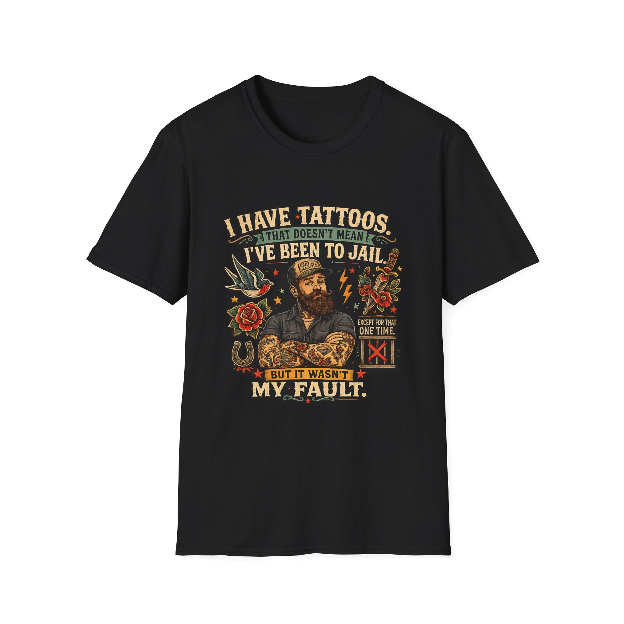 Tattoo Pride T‑Shirt — “I Have Tattoos That Doesn’t Mean I’ve Been to Jail” Vintage Style