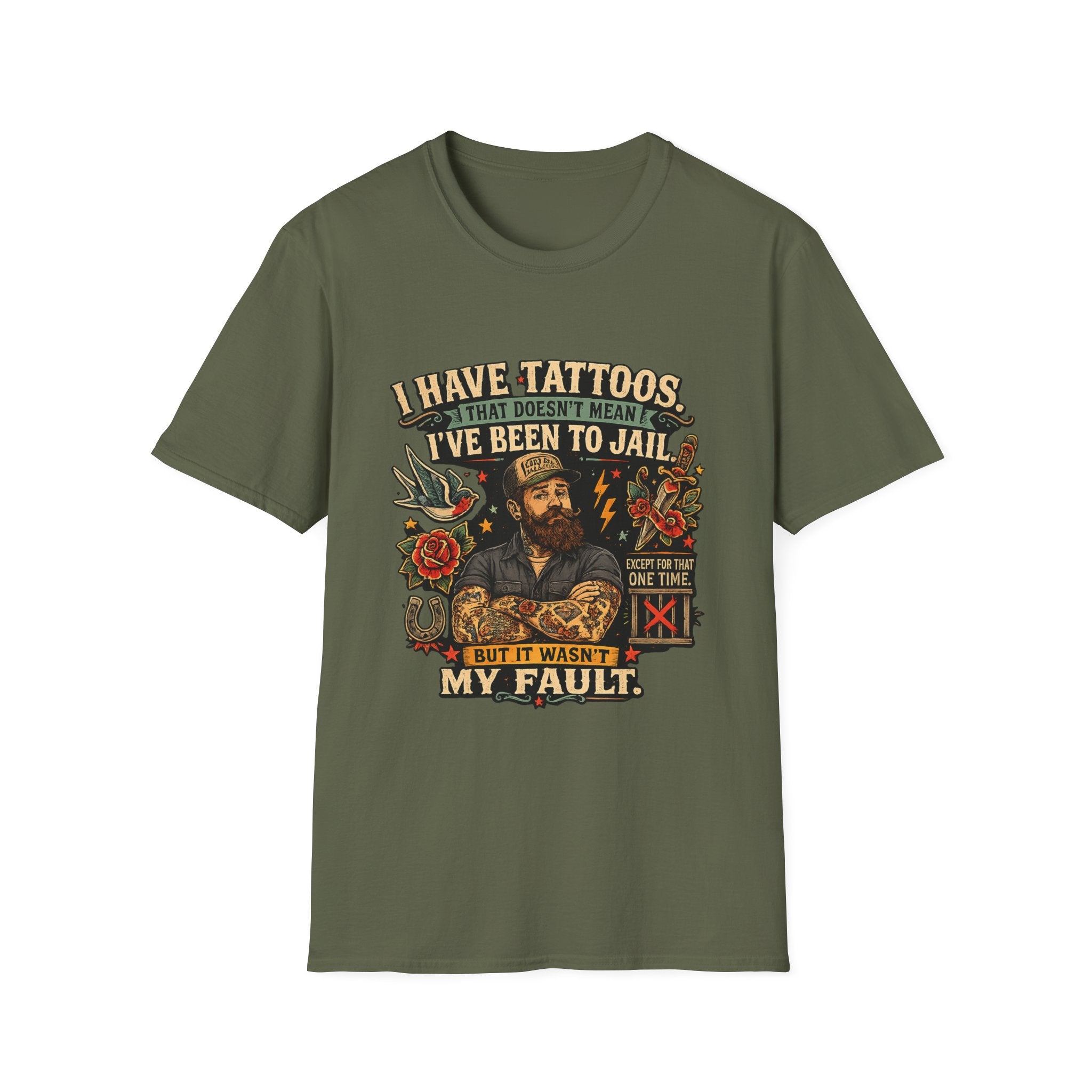 Tattoo Pride T‑Shirt — “I Have Tattoos That Doesn’t Mean I’ve Been to Jail” Vintage Style