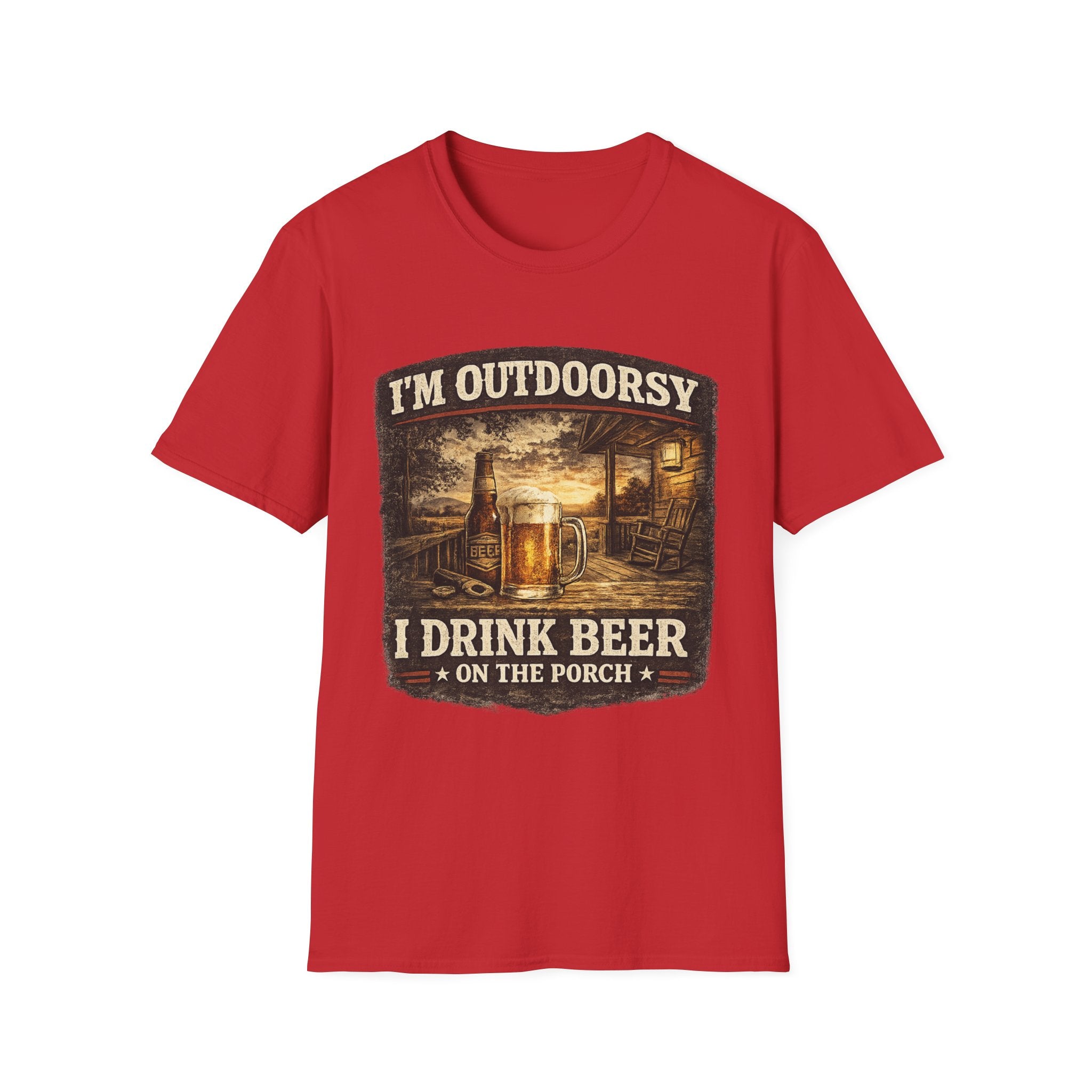 Outdoorsy T-Shirt — "I’m Outdoorsy, I Drink Beer on the Porch" Vintage Beer Tee