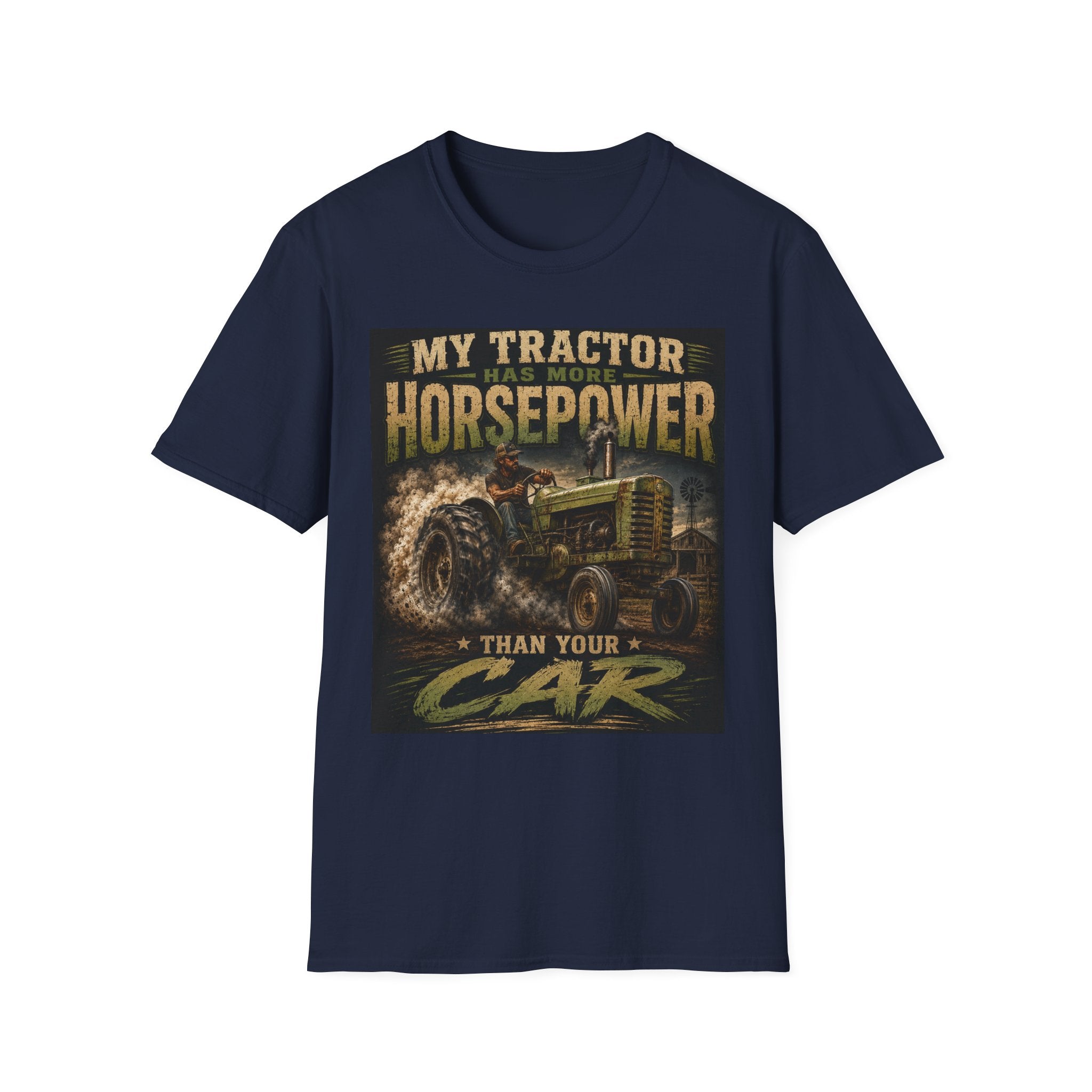 Tractor Horsepower T-Shirt — “My Tractor Has More Horsepower Than Your Car” Vintage Farm Tee