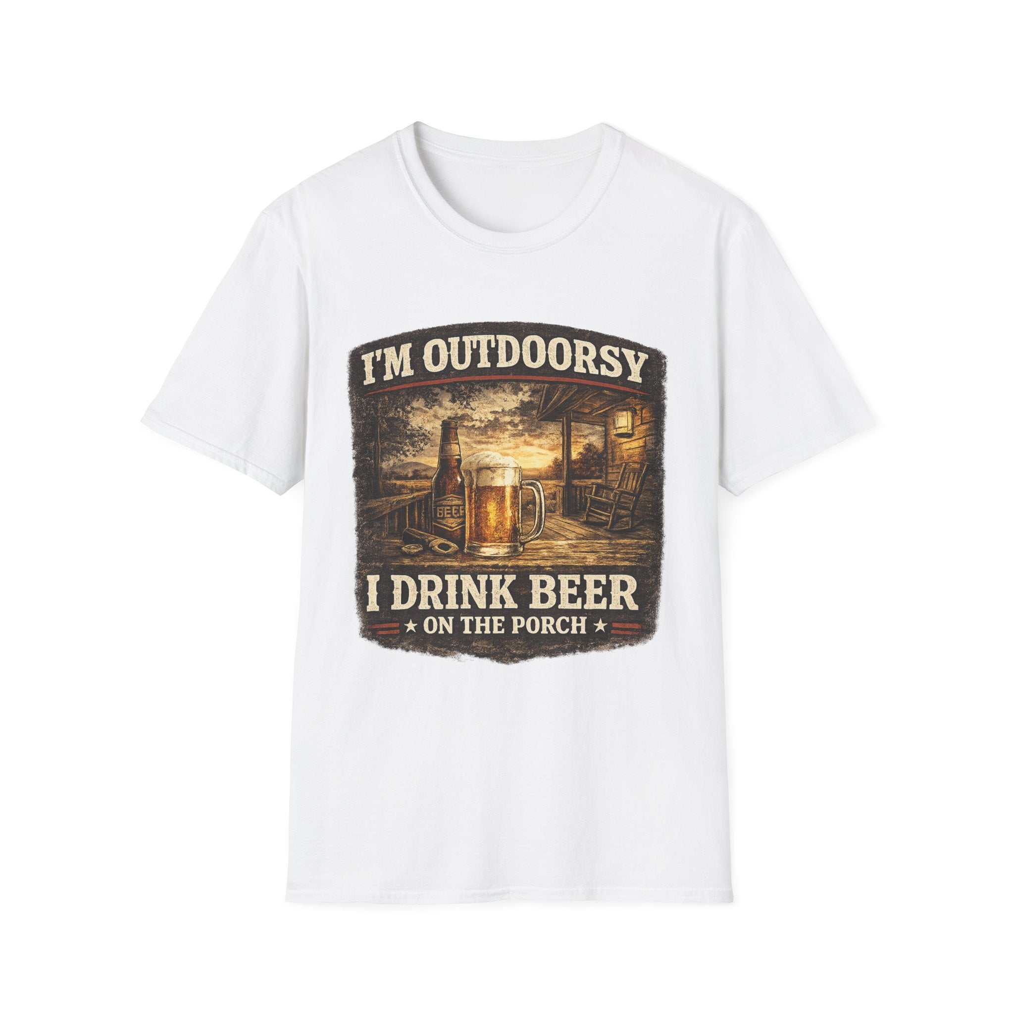 Outdoorsy T-Shirt — "I’m Outdoorsy, I Drink Beer on the Porch" Vintage Beer Tee
