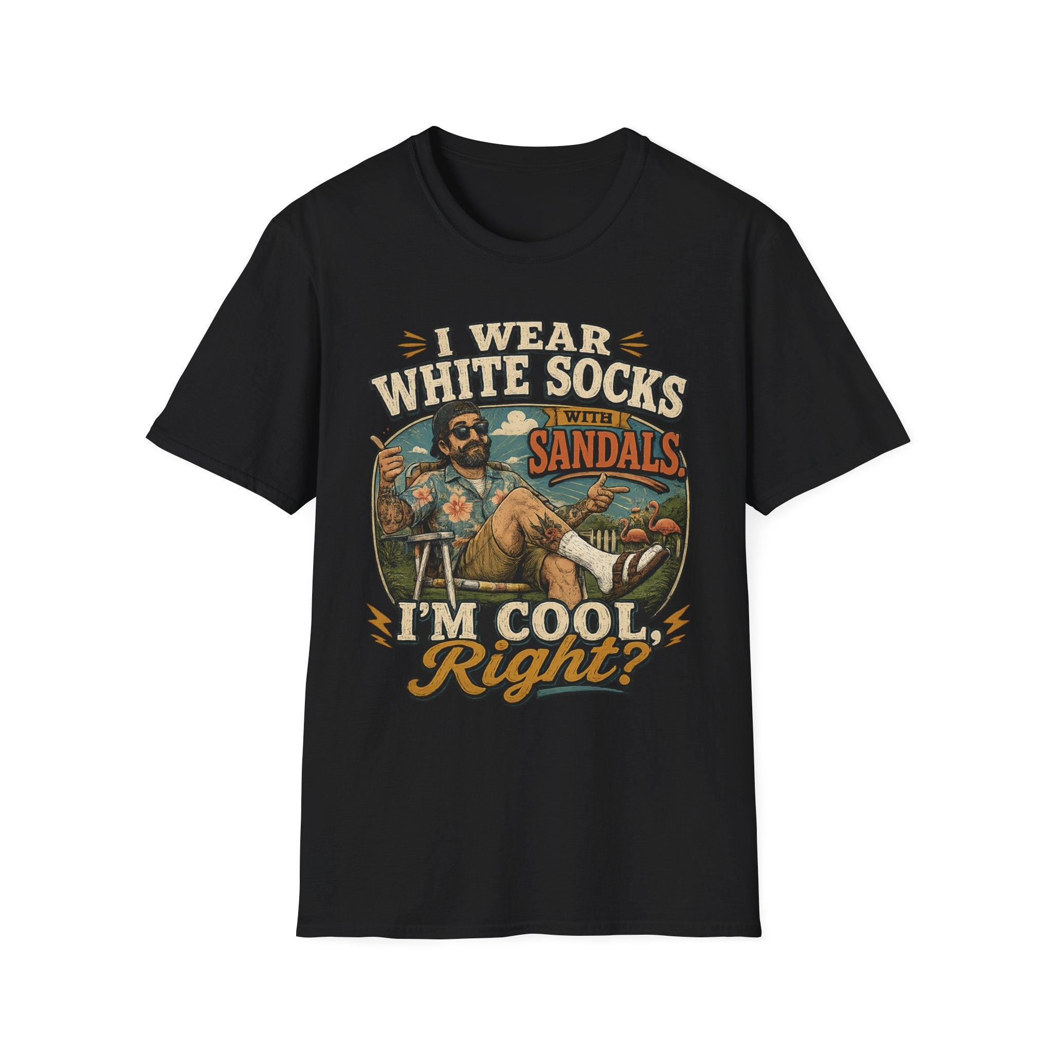 I Wear White Socks With Sandals T-Shirt — Funny Retro Vacation Graphic Tee