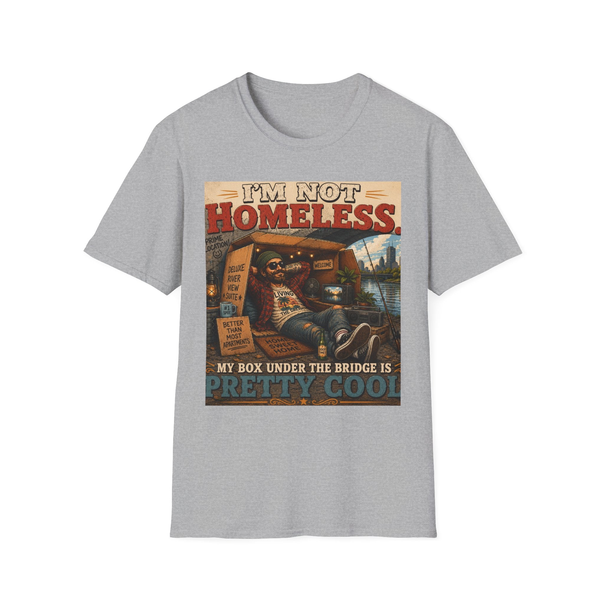 T-Shirt — "I’m Not Homeless" Retro Vintage Campfire Travel Tee