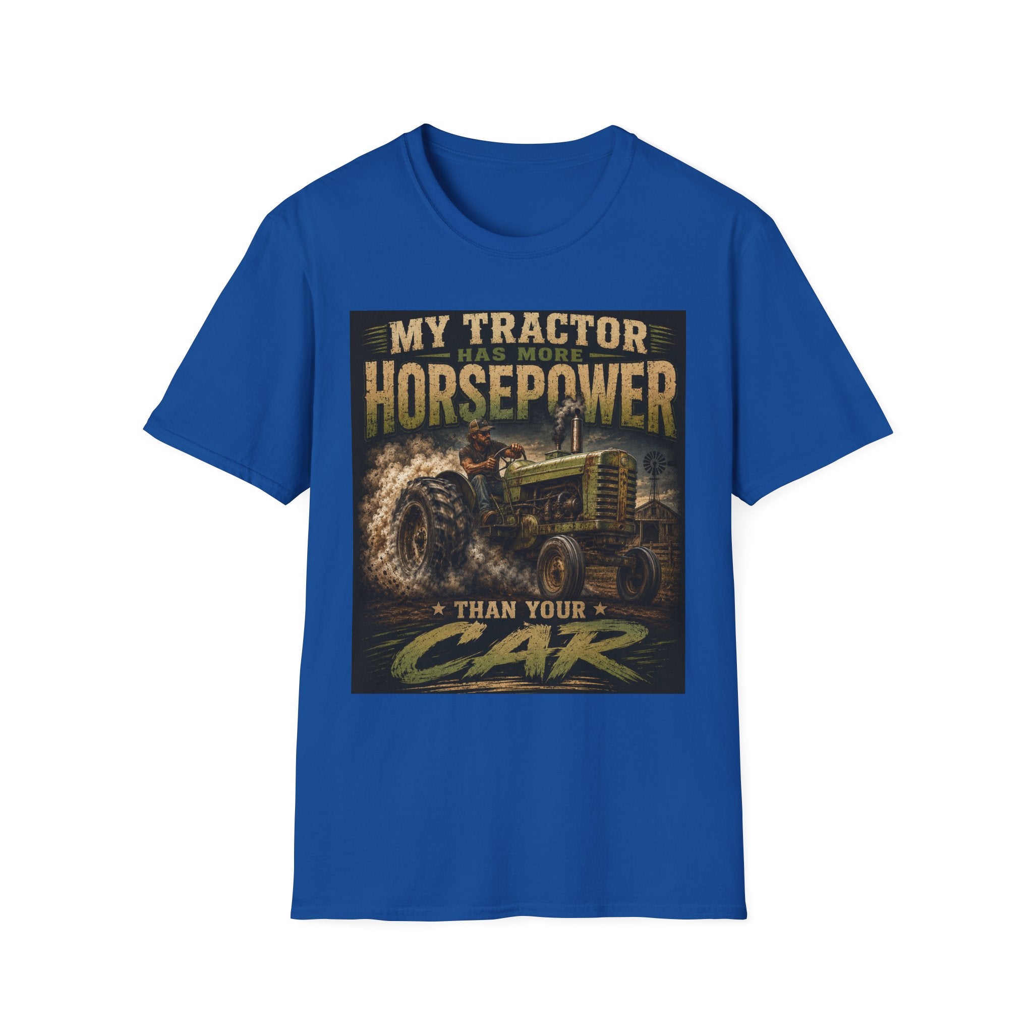 Tractor Horsepower T-Shirt — “My Tractor Has More Horsepower Than Your Car” Vintage Farm Tee
