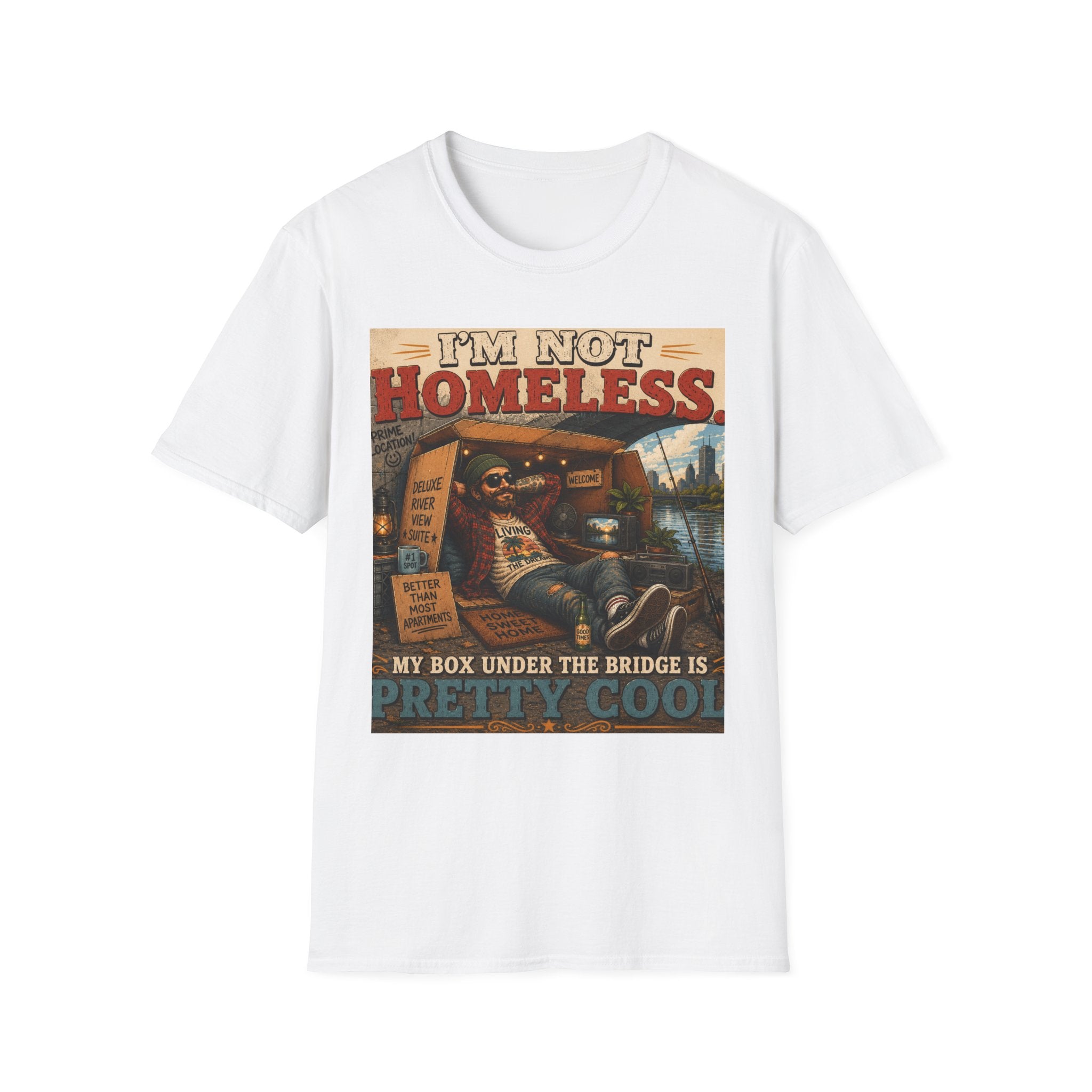 T-Shirt — "I’m Not Homeless" Retro Vintage Campfire Travel Tee