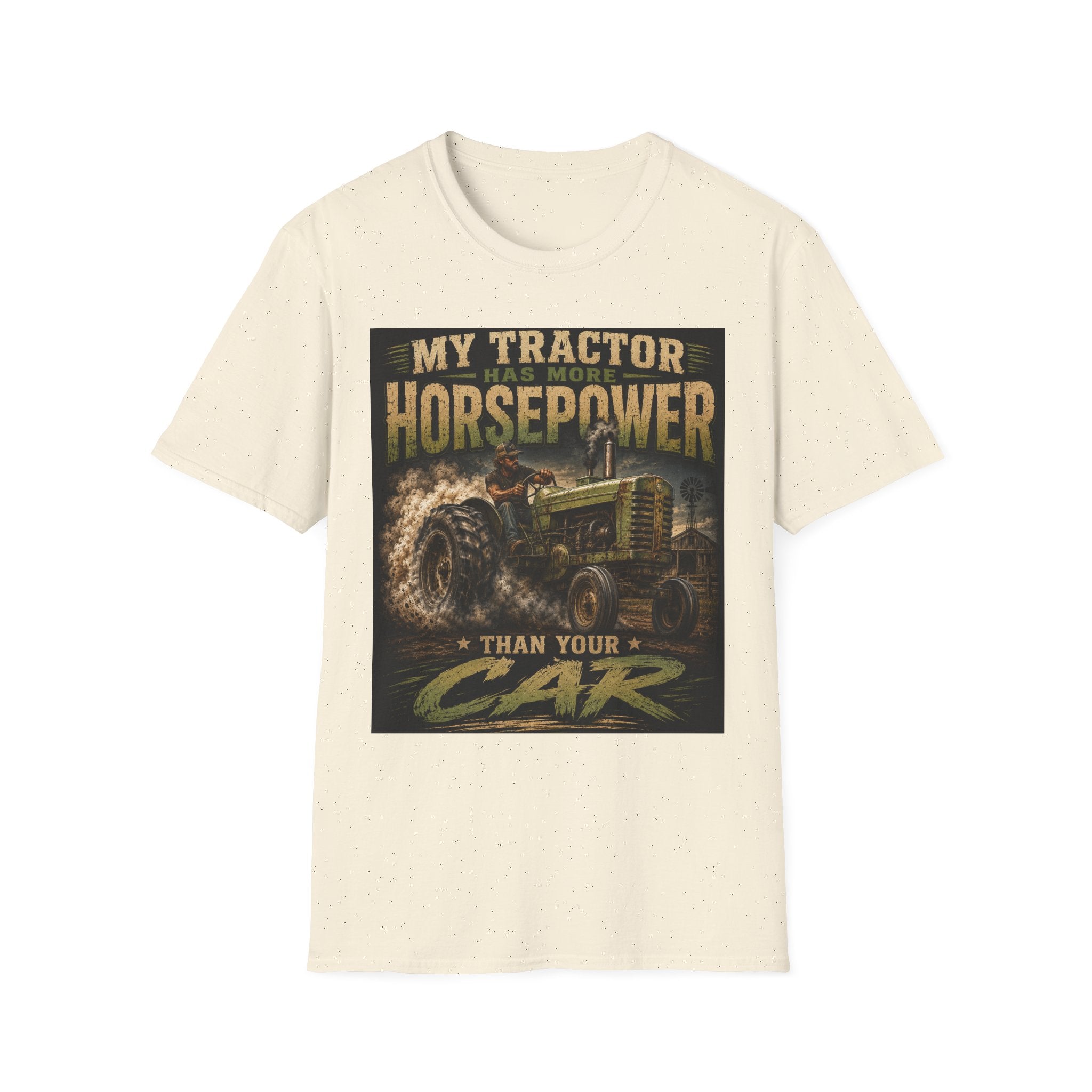Tractor Horsepower T-Shirt — “My Tractor Has More Horsepower Than Your Car” Vintage Farm Tee