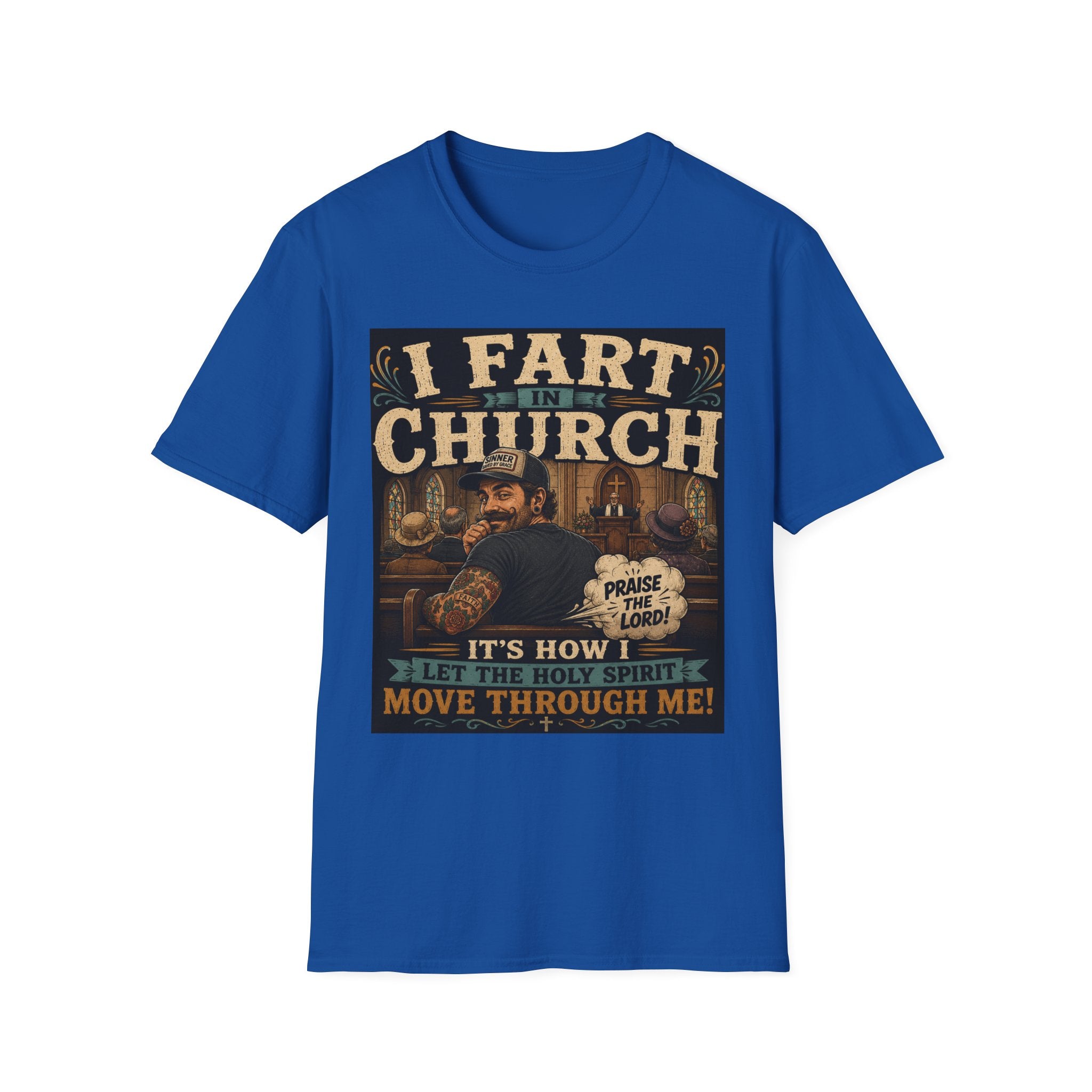 I Fart in Church Funny Graphic Tee — Humorous Religious Joke T-Shirt
