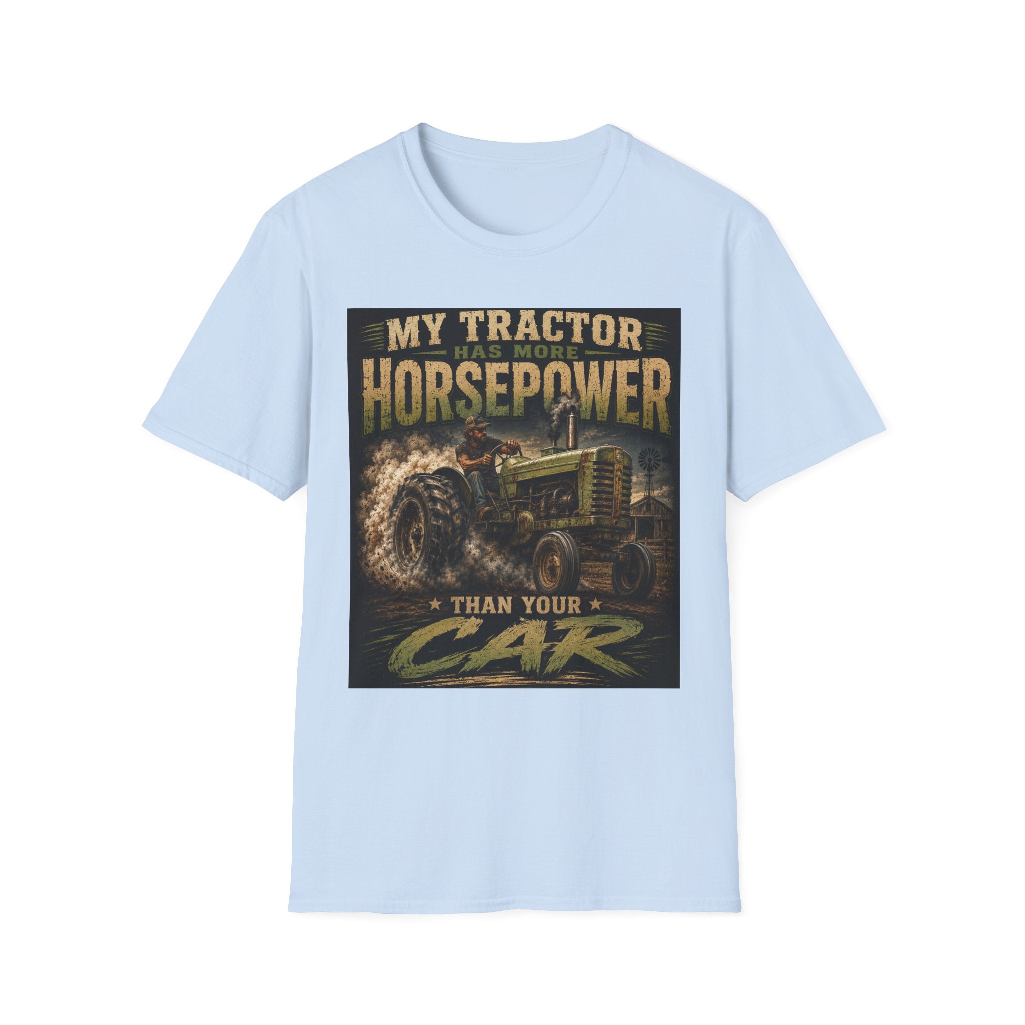 Tractor Horsepower T-Shirt — “My Tractor Has More Horsepower Than Your Car” Vintage Farm Tee