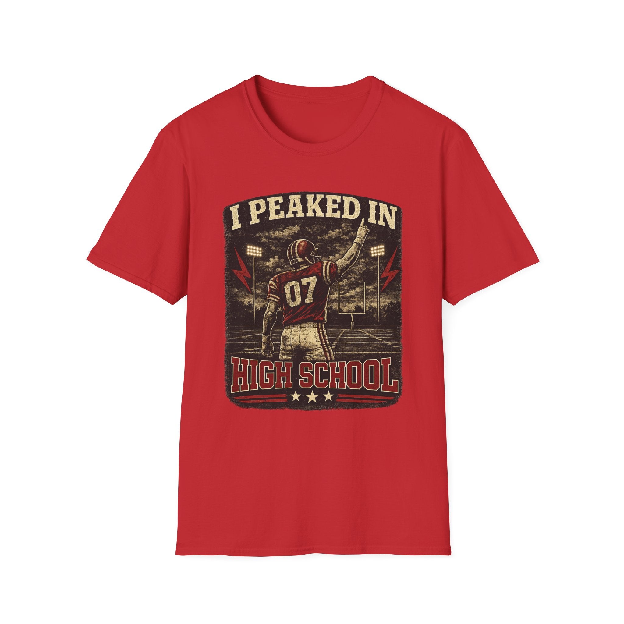 I Peaked In High School Football T-Shirt — Vintage Nostalgia Tee for Former Players & Fans