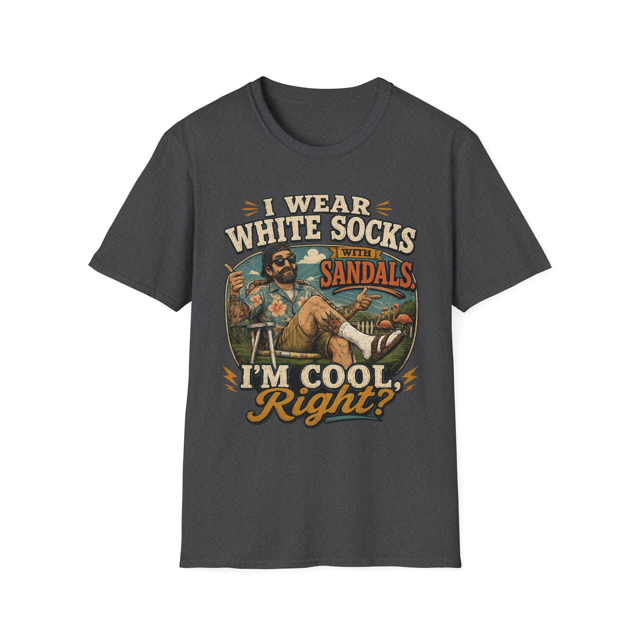 I Wear White Socks With Sandals T-Shirt — Funny Retro Vacation Graphic Tee