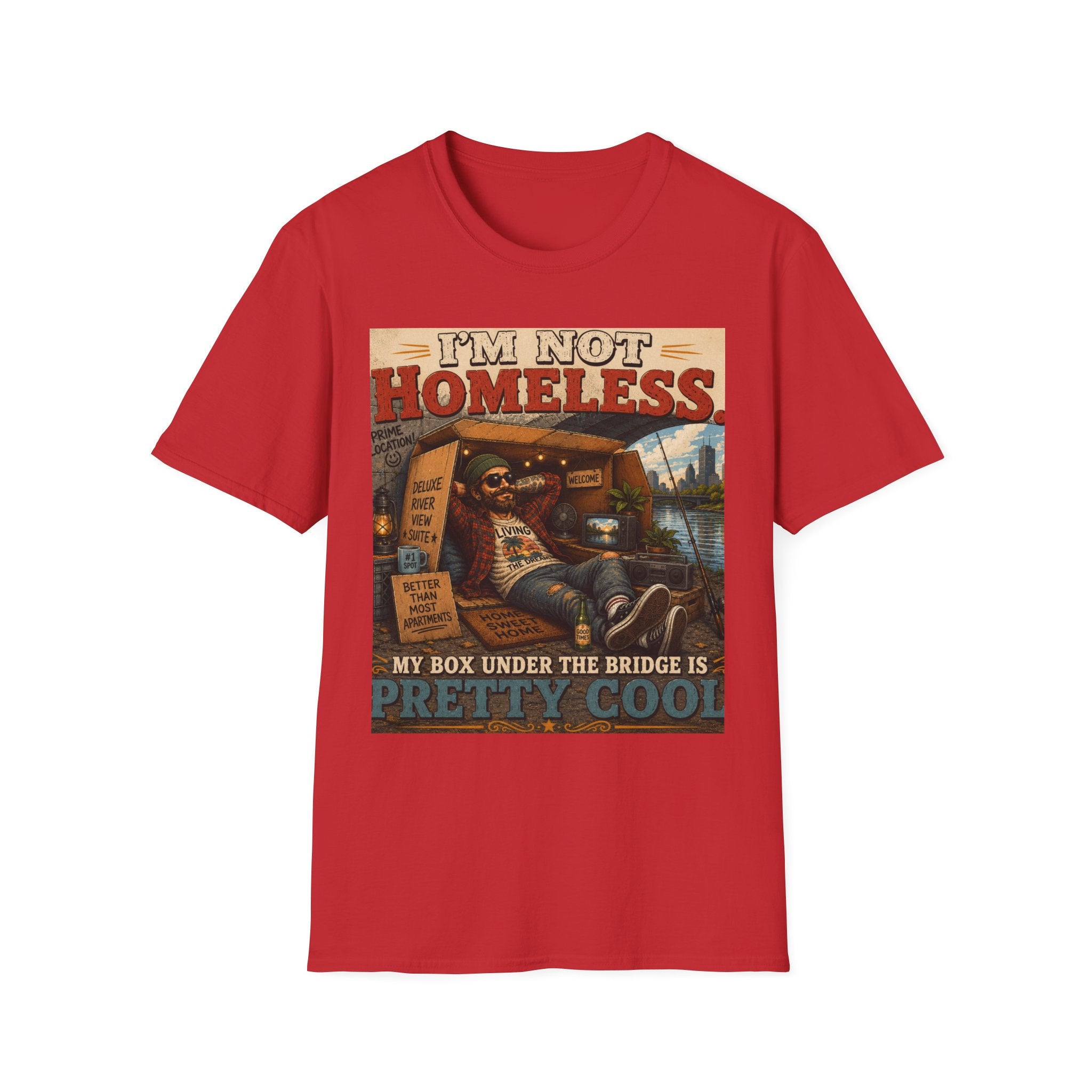 T-Shirt — "I’m Not Homeless" Retro Vintage Campfire Travel Tee