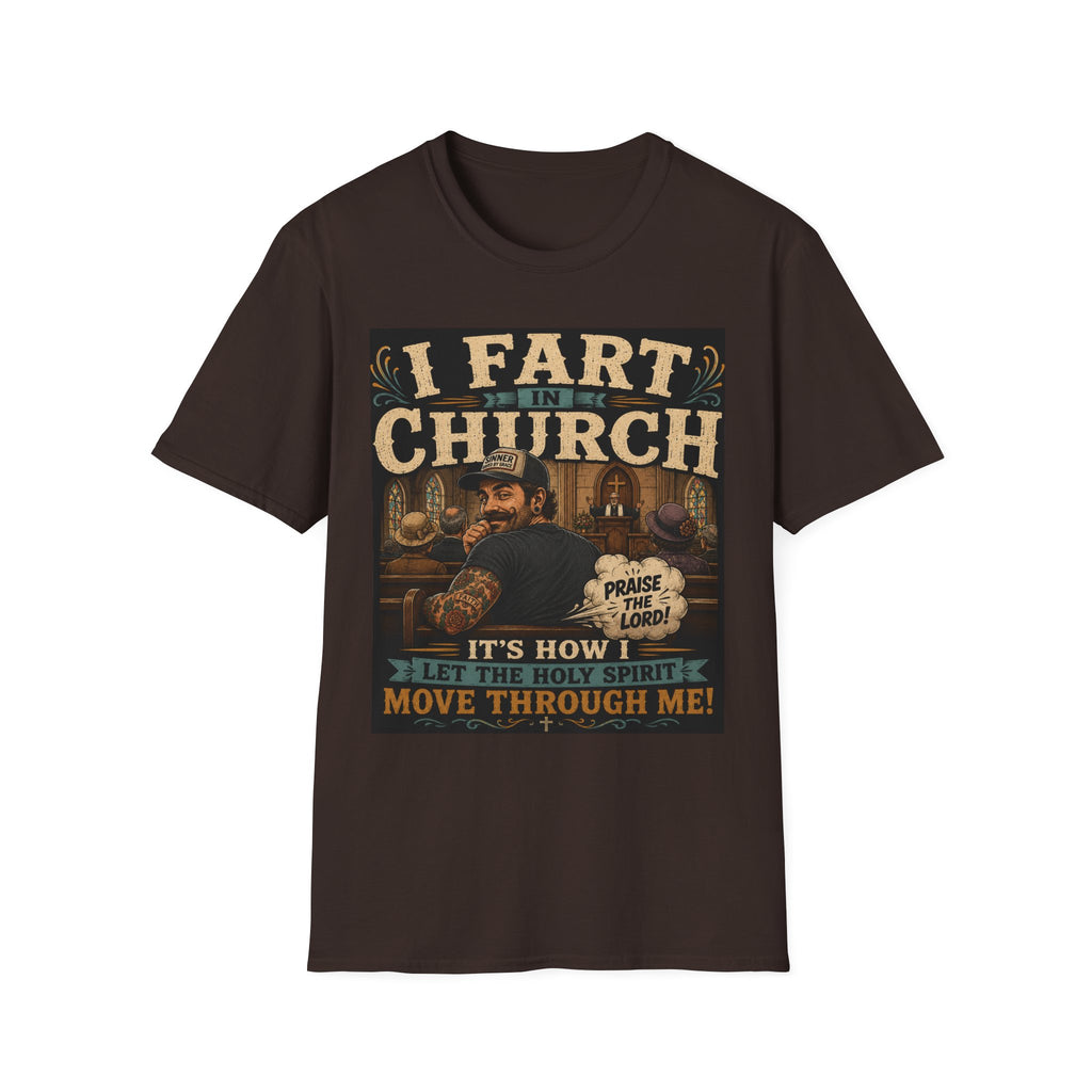I Fart in Church Funny Graphic Tee — Humorous Religious Joke T-Shirt