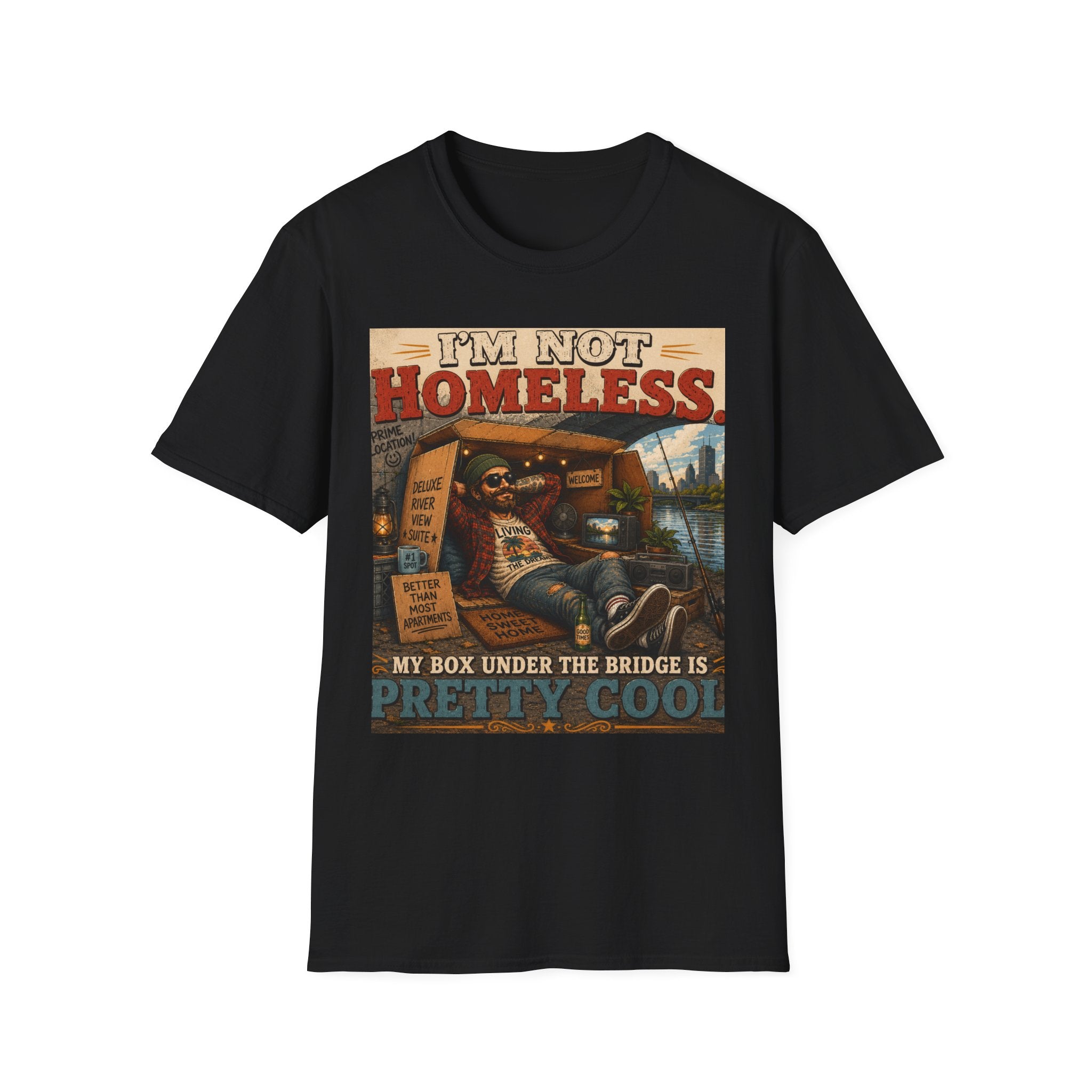 T-Shirt — "I’m Not Homeless" Retro Vintage Campfire Travel Tee