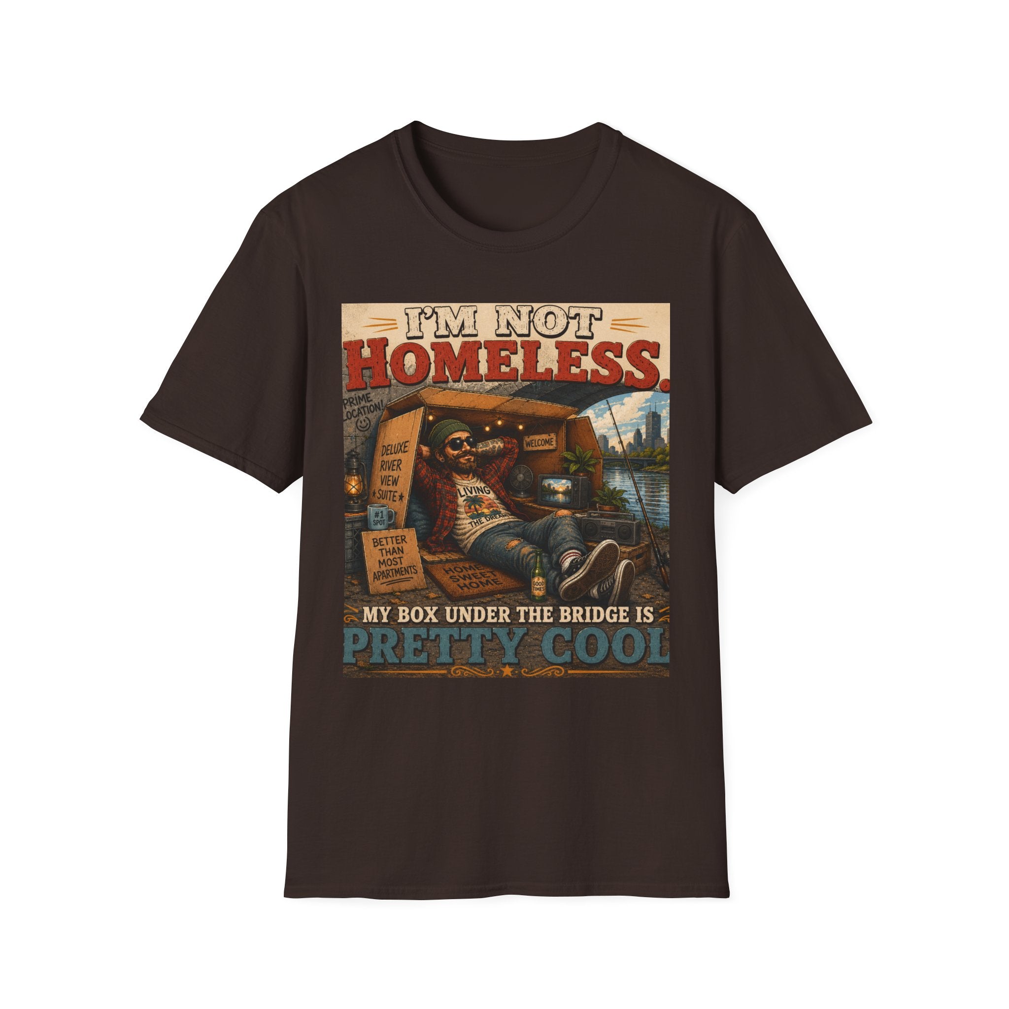 T-Shirt — "I’m Not Homeless" Retro Vintage Campfire Travel Tee