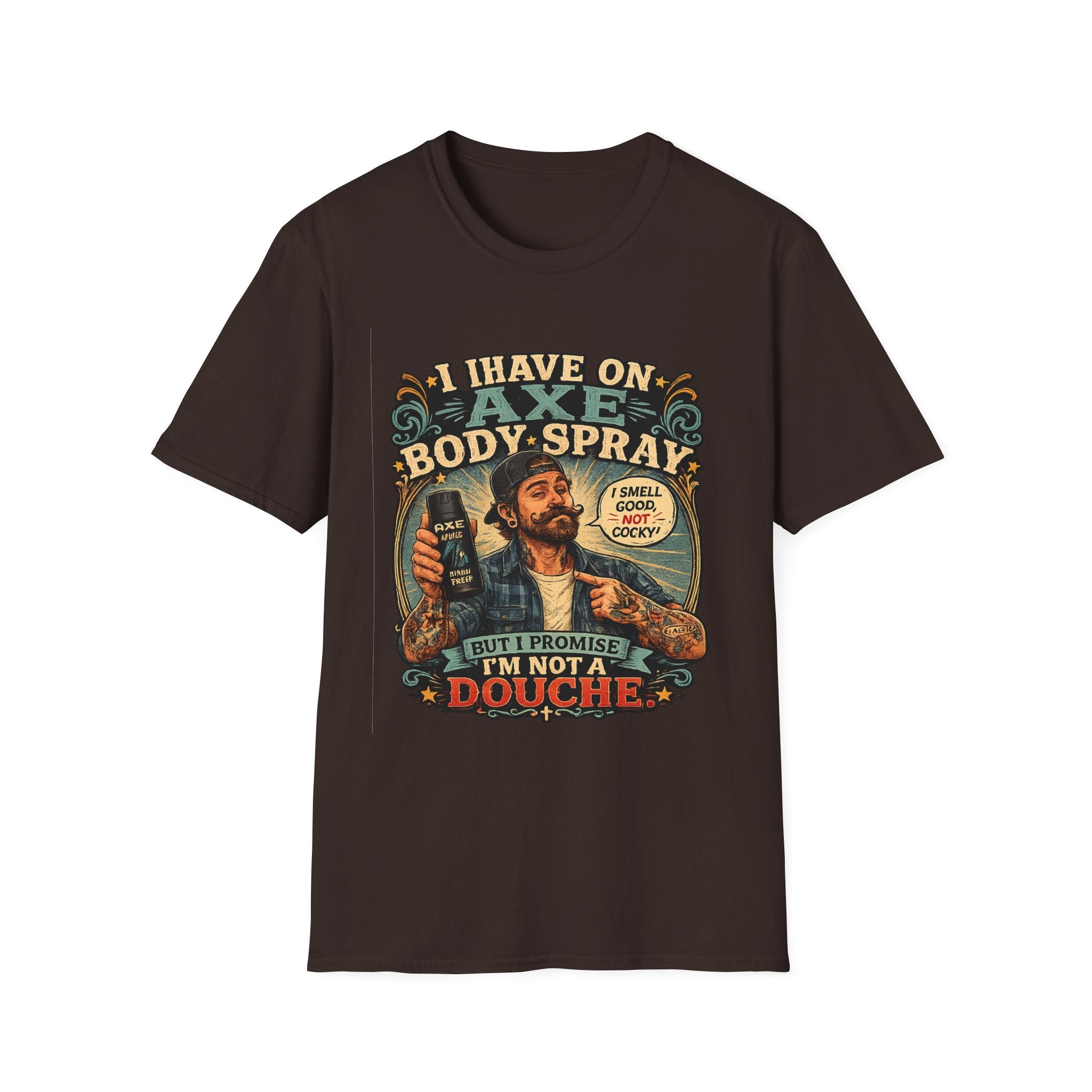 Vintage Axe Body Spray Graphic T-Shirt — "I Smell Good, Not Cocky" Retro Tee