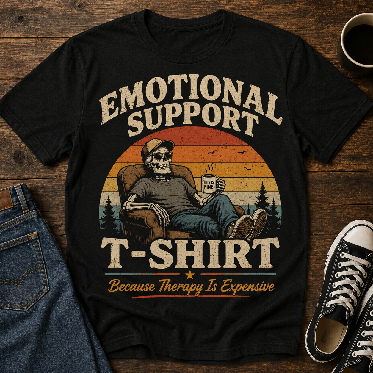 Emotional Support T-Shirt — Vintage Skeleton Lounge Graphic Tee