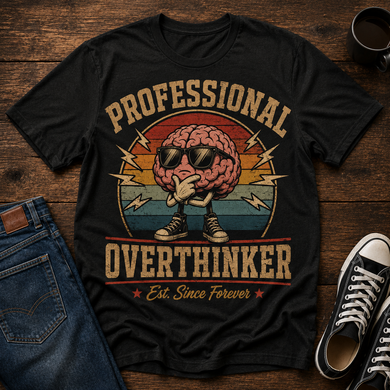 Professional Overthinker T-Shirt — Vintage Brain Graphic Tee
