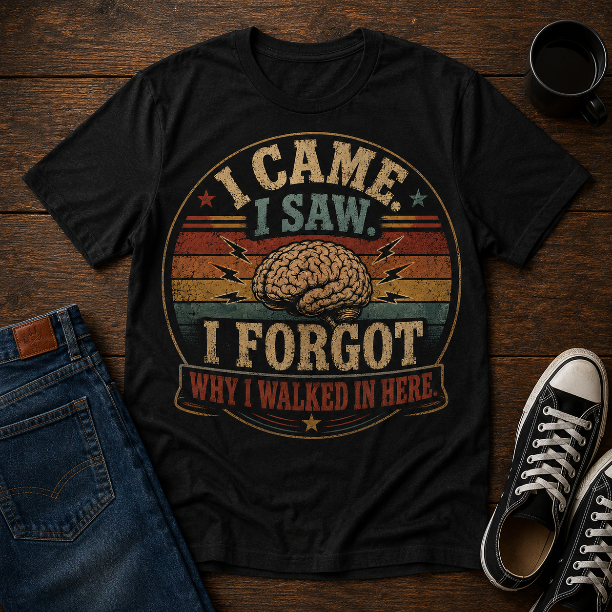 I Came I Saw I Forgot T-Shirt — Funny Retro Brain Memory Tee