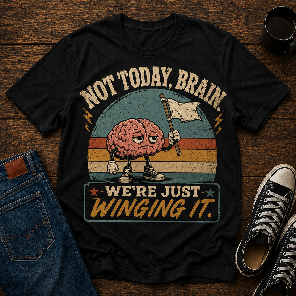 Funny 'Not Today Brain' T-Shirt — Retro Graphic Tee for Lazy Days