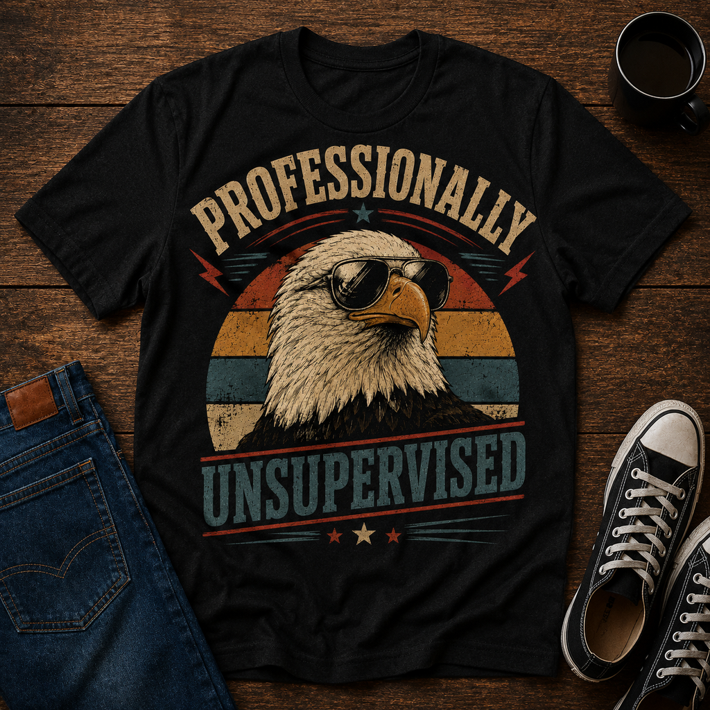 Professionally Unsupervised Eagle T-Shirt — Retro Patriotic Graphic Tee