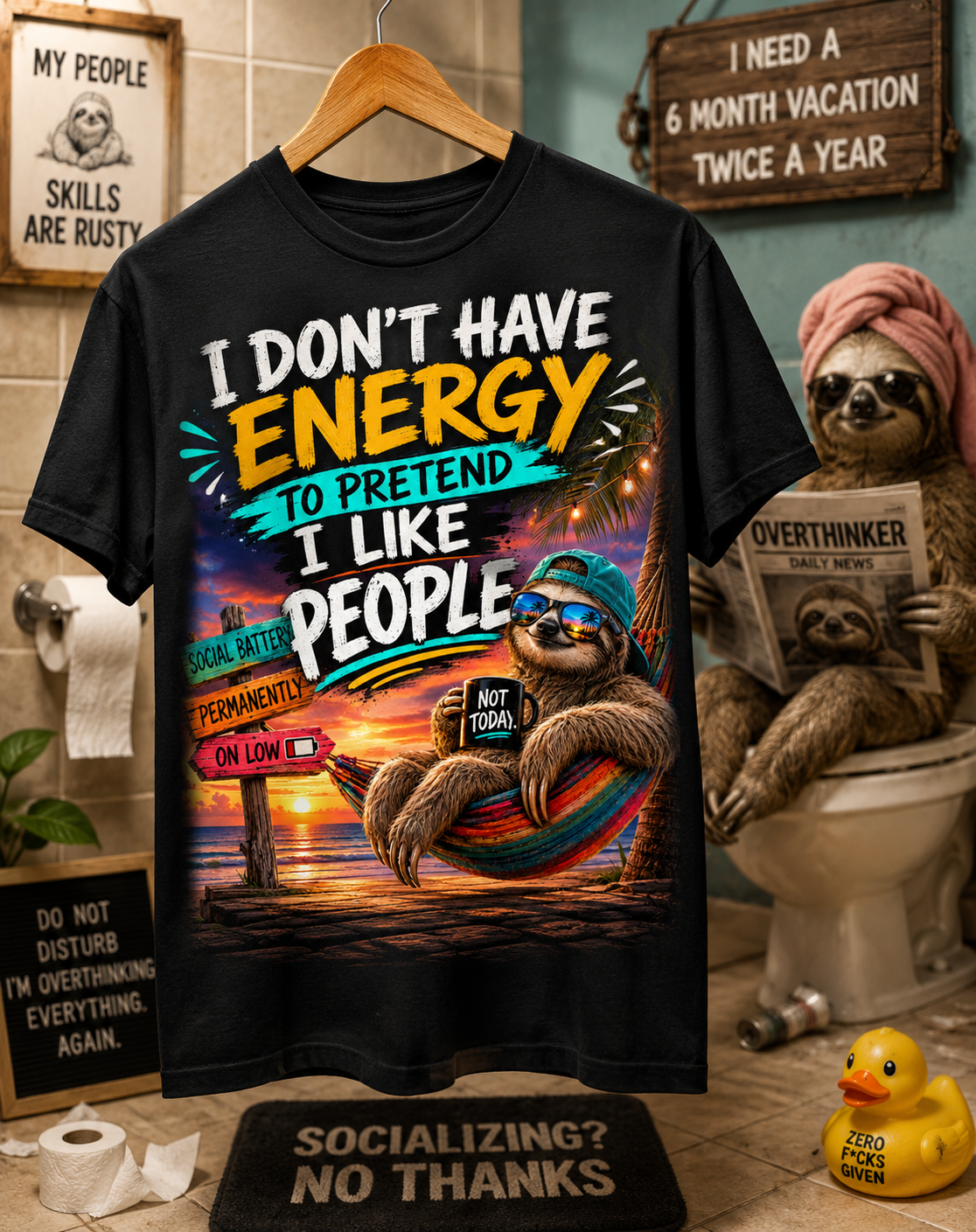 T-Shirt — "I Don’t Have Energy to Pretend I Like People" Graphic Tee