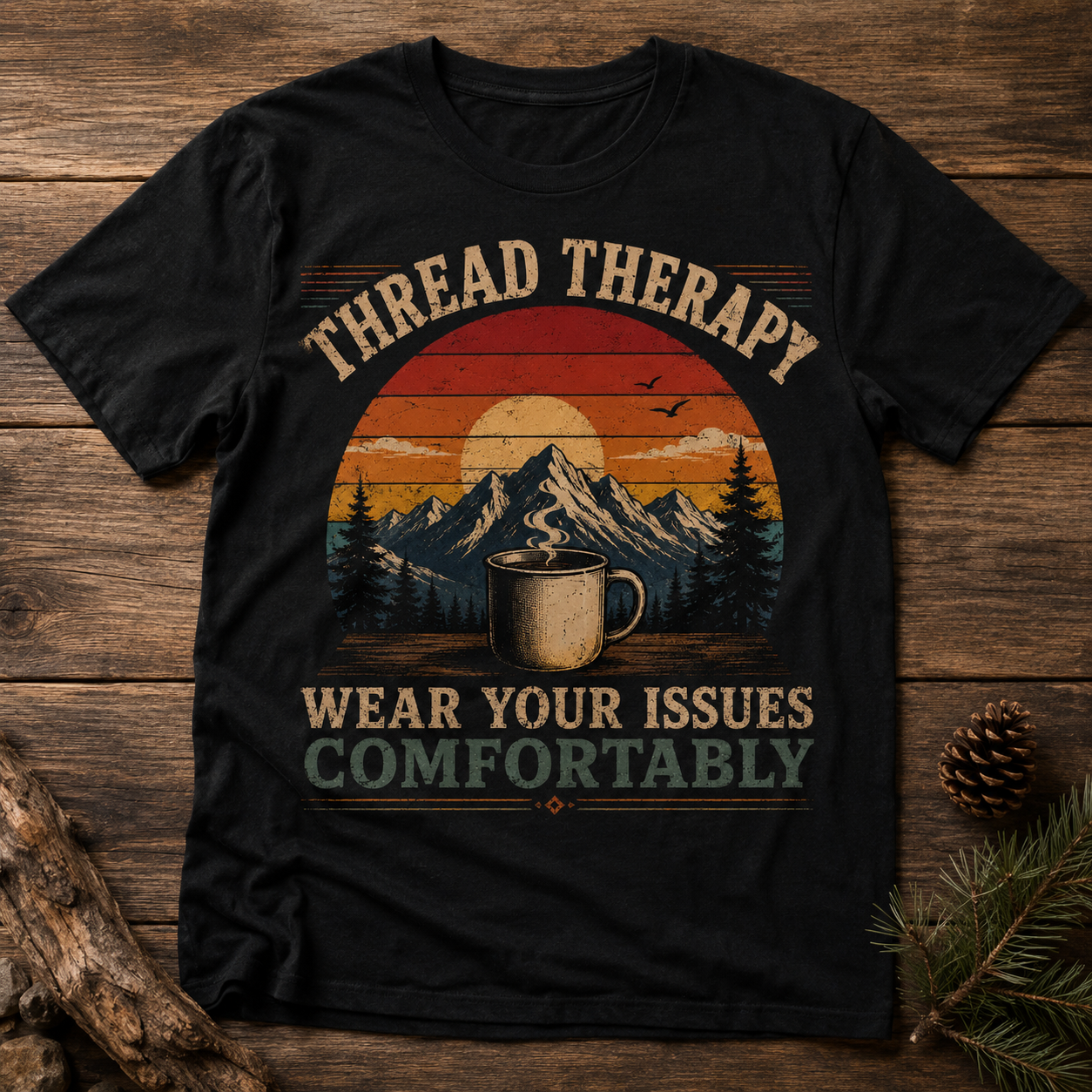 Thread Therapy T-Shirt — Wear Your Issues Comfortably Vintage Mountain Tee
