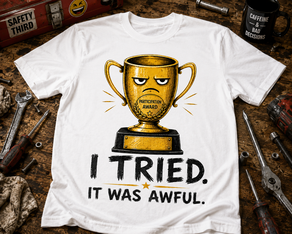 T-Shirt — Funny 'I Tried. It Was Awful.' Trophy Design