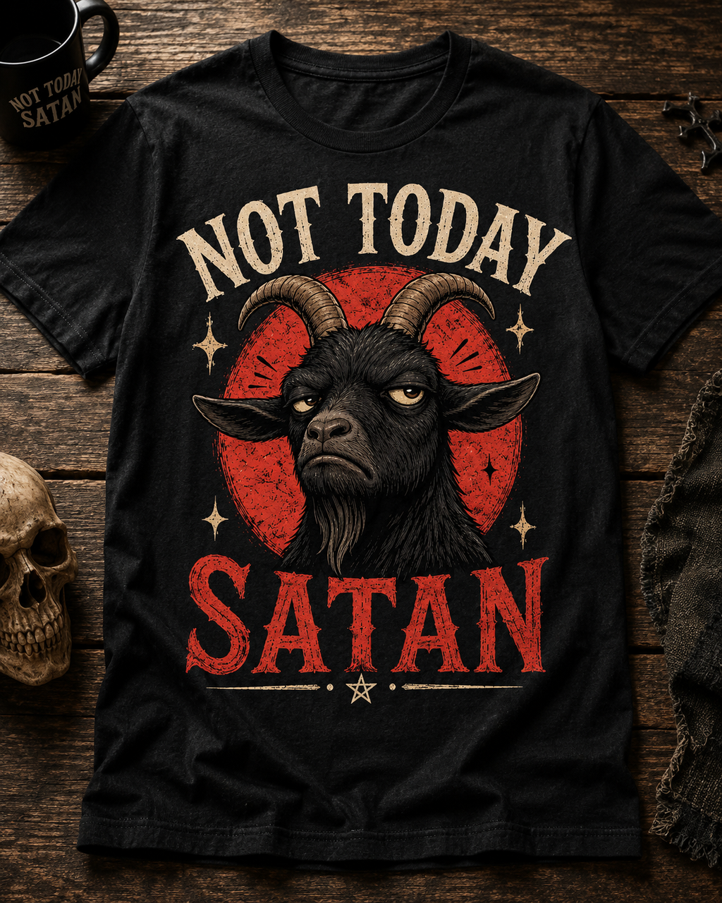 Not Today Satan T‑Shirt — Graphic Goat Illustration Tee