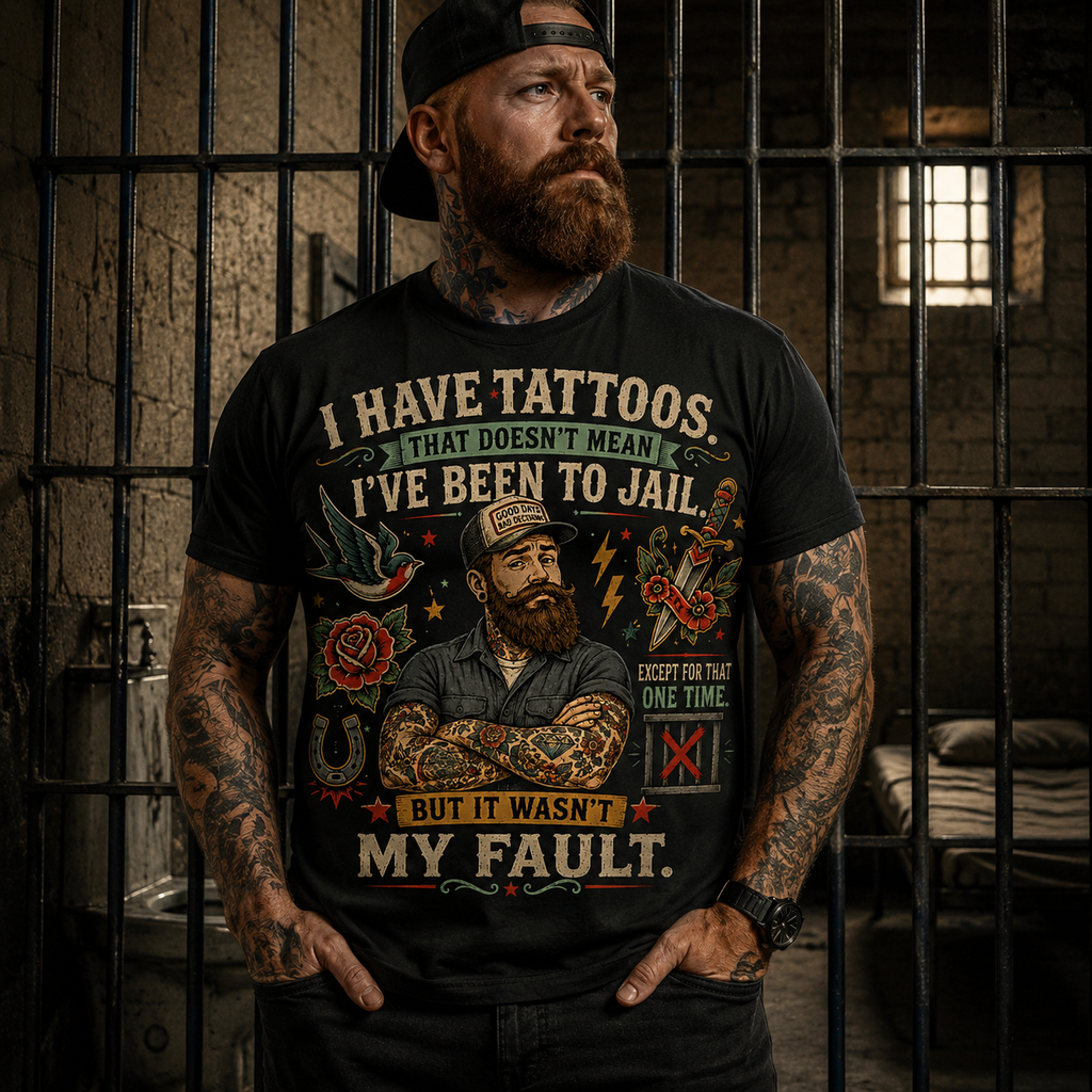 Tattoo Pride T‑Shirt — “I Have Tattoos That Doesn’t Mean I’ve Been to Jail” Vintage Style