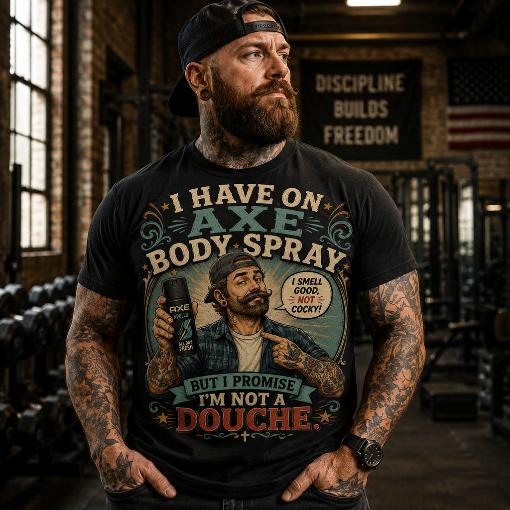Vintage Axe Body Spray Graphic T-Shirt — "I Smell Good, Not Cocky" Retro Tee