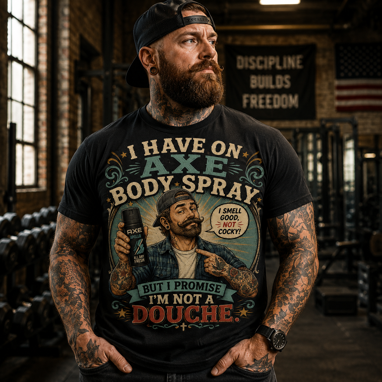 Vintage Axe Body Spray Graphic T-Shirt — "I Smell Good, Not Cocky" Retro Tee