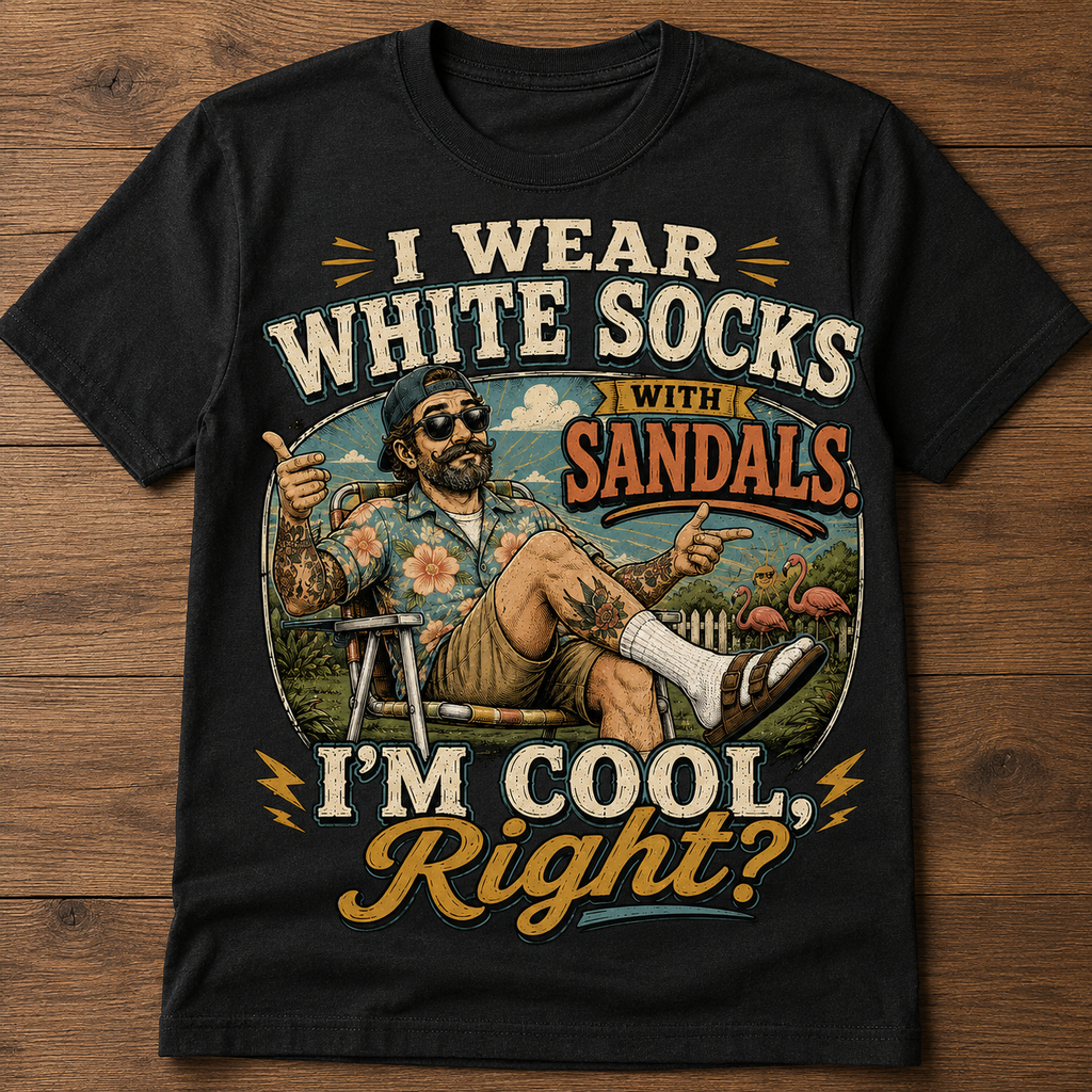 I Wear White Socks With Sandals T-Shirt — Funny Retro Vacation Graphic Tee