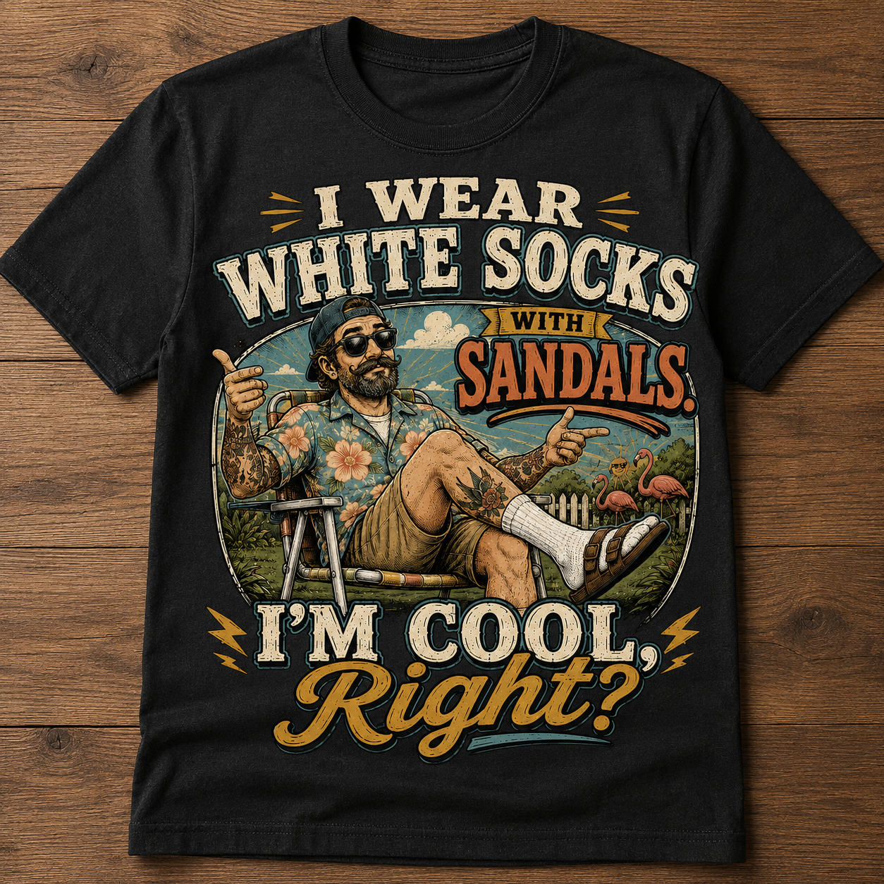 I Wear White Socks With Sandals T-Shirt — Funny Retro Vacation Graphic Tee