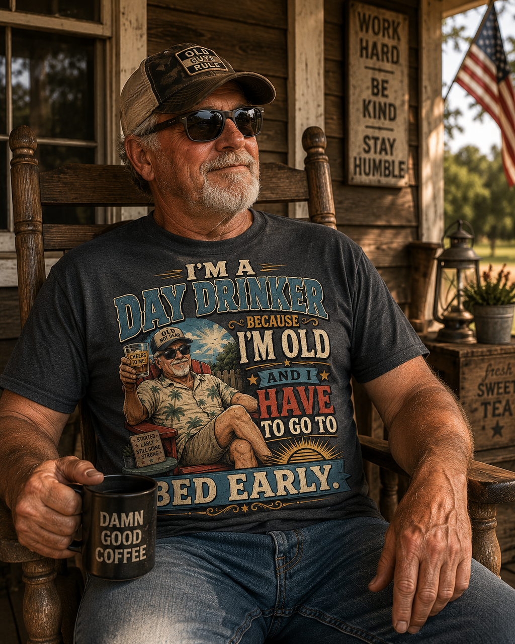 I'm a Day Drinker Because I'm Old T-Shirt — Funny Senior Drinking Graphic Tee