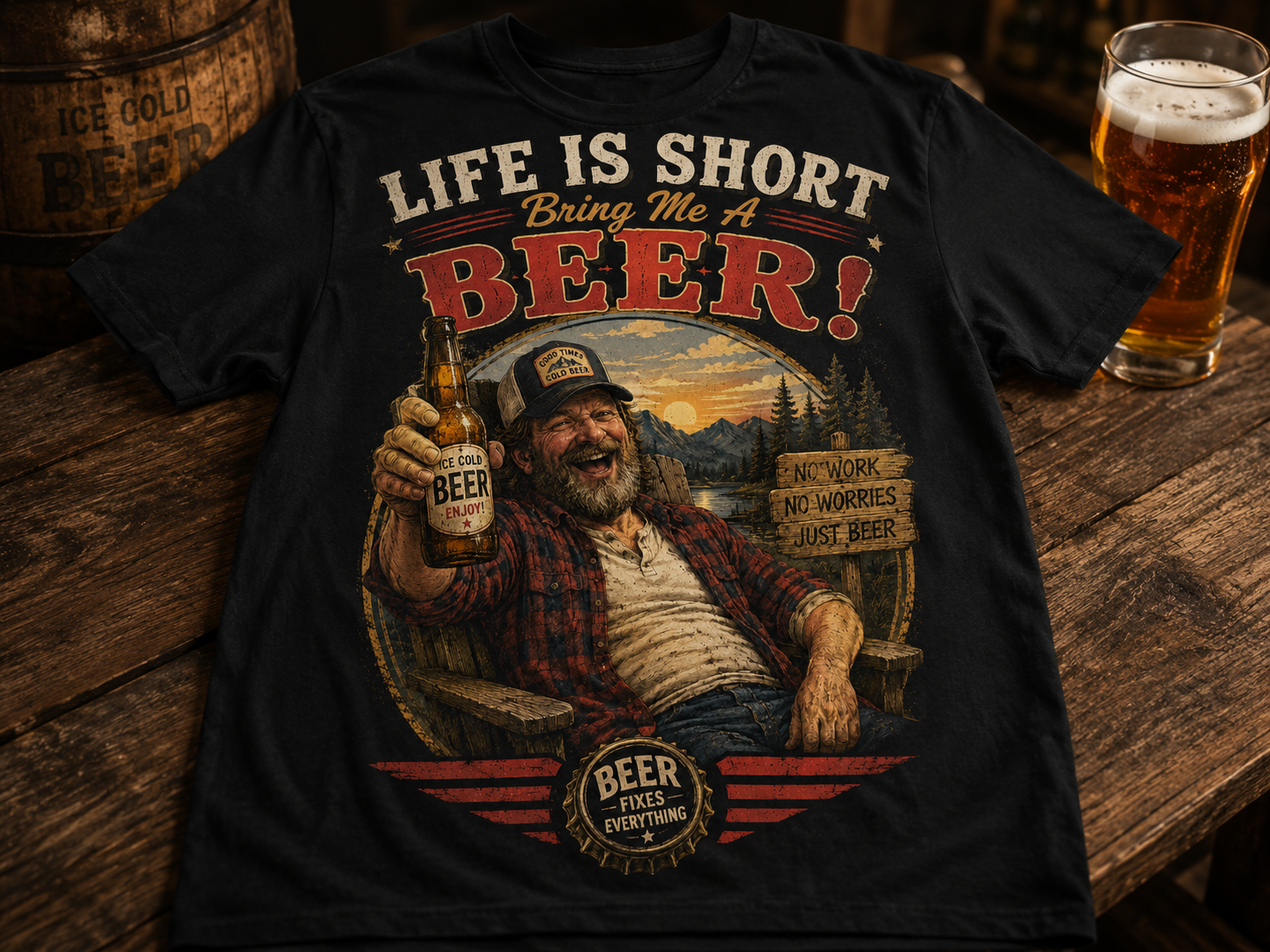 Life Is Short Bring Me A Beer T-Shirt — Vintage Beer Graphic Tee