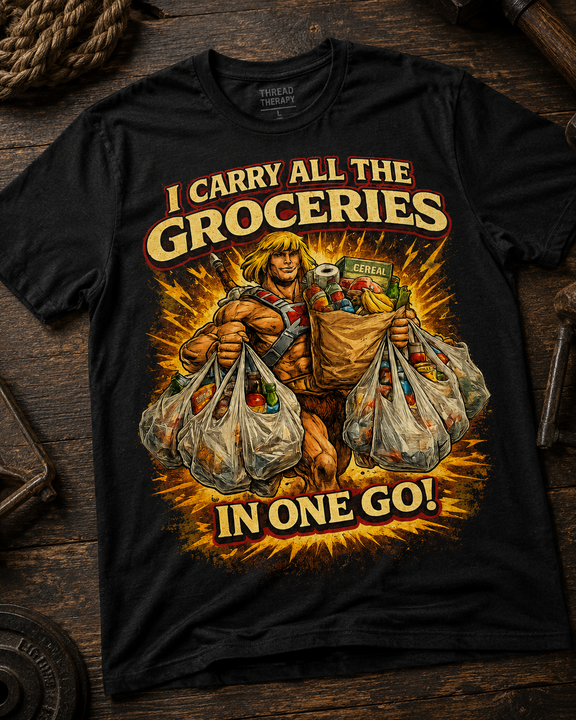 Grocery Warrior T‑Shirt — "I Carry All The Groceries In One Go" Graphic Tee