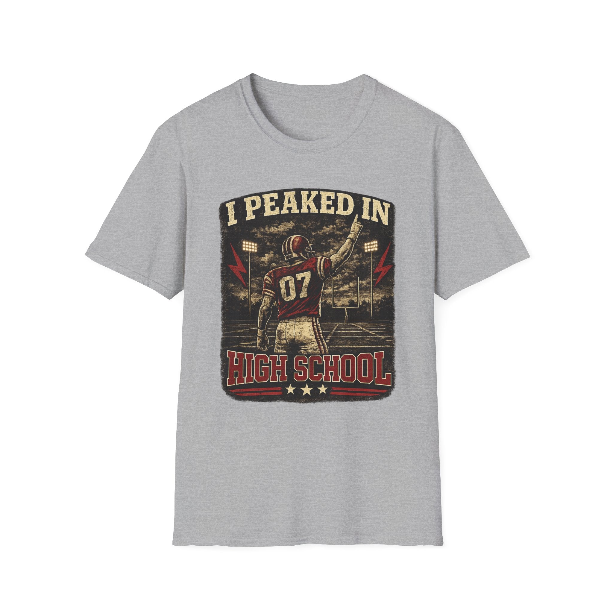 I Peaked In High School Football T-Shirt — Vintage Nostalgia Tee for Former Players & Fans