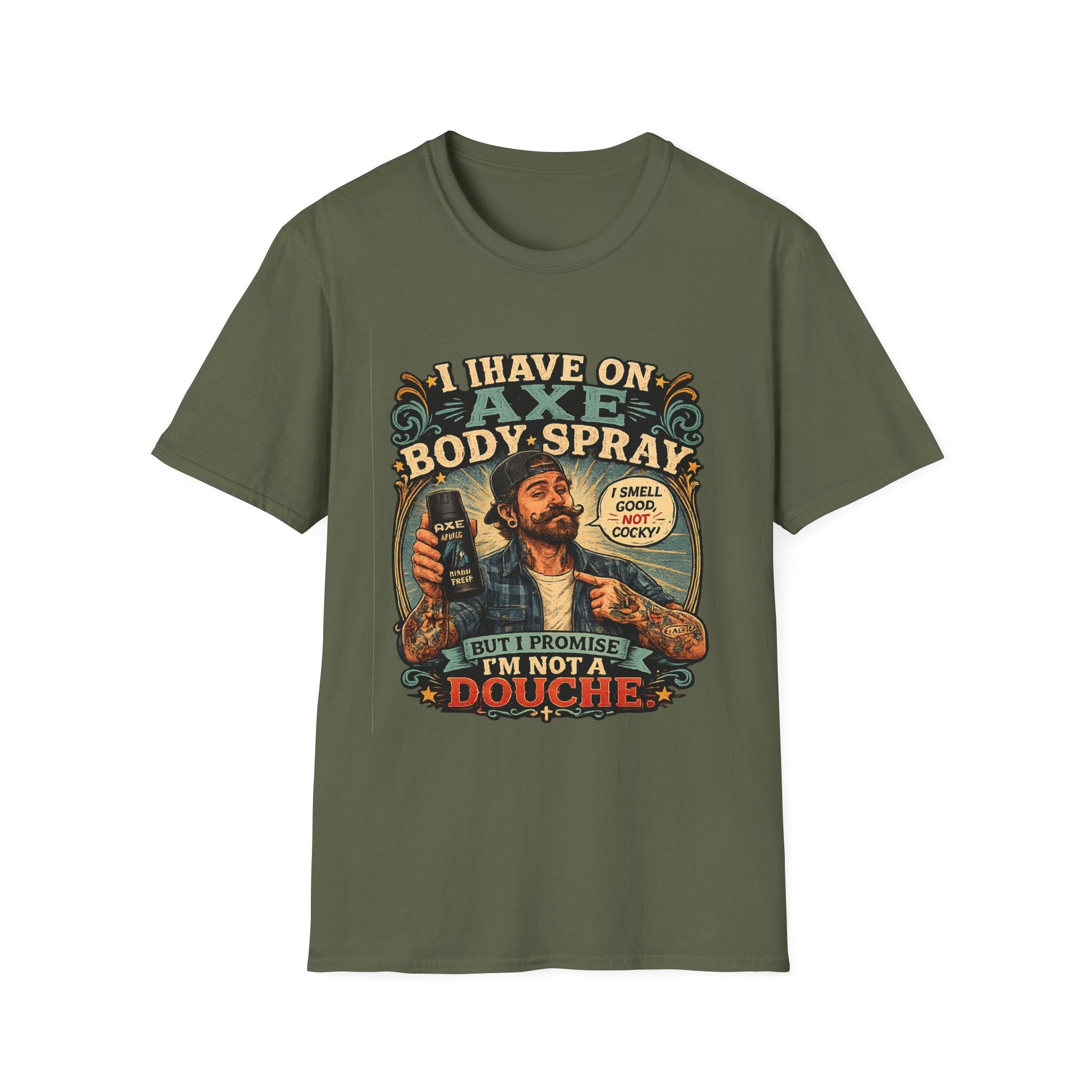 Vintage Axe Body Spray Graphic T-Shirt — "I Smell Good, Not Cocky" Retro Tee