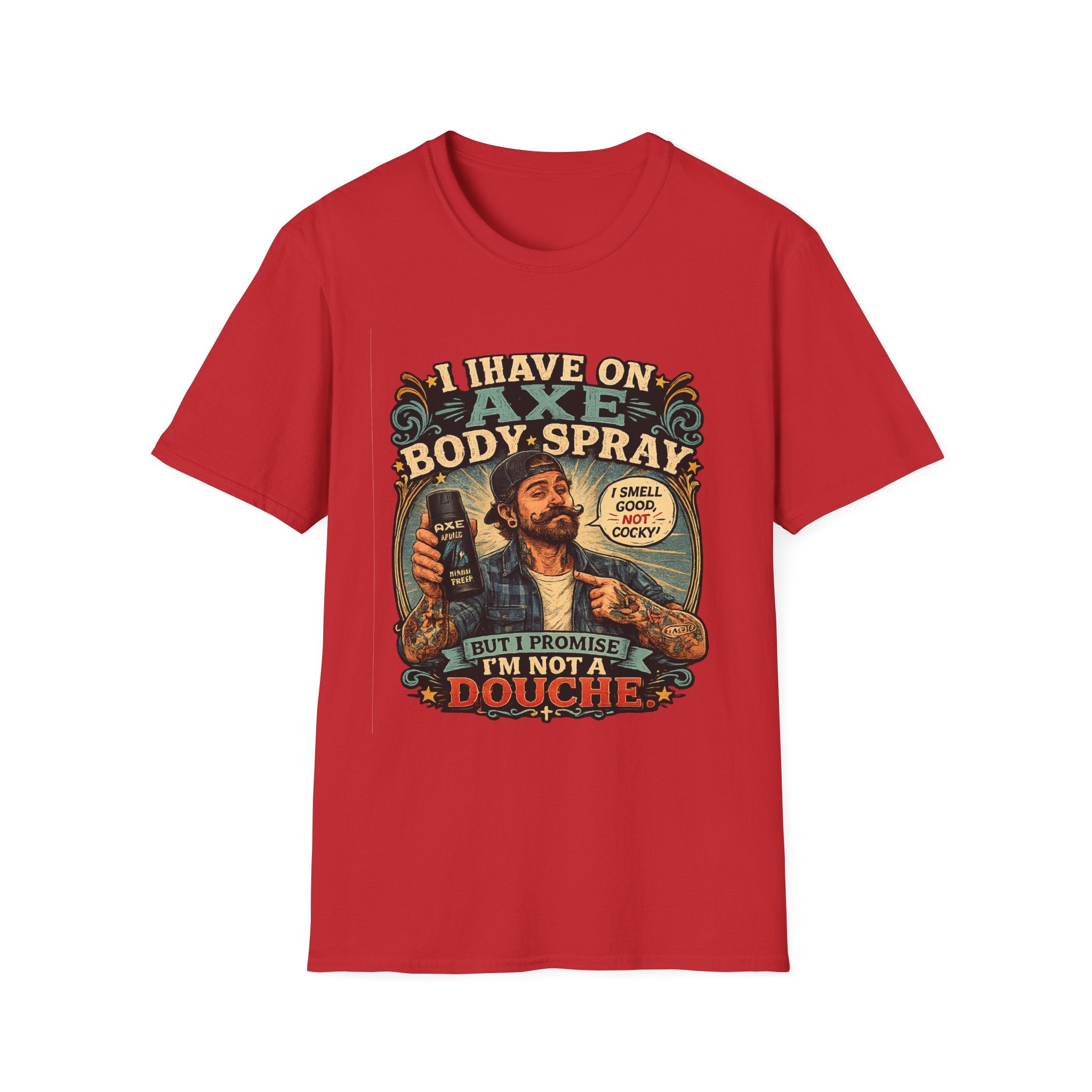 Vintage Axe Body Spray Graphic T-Shirt — "I Smell Good, Not Cocky" Retro Tee