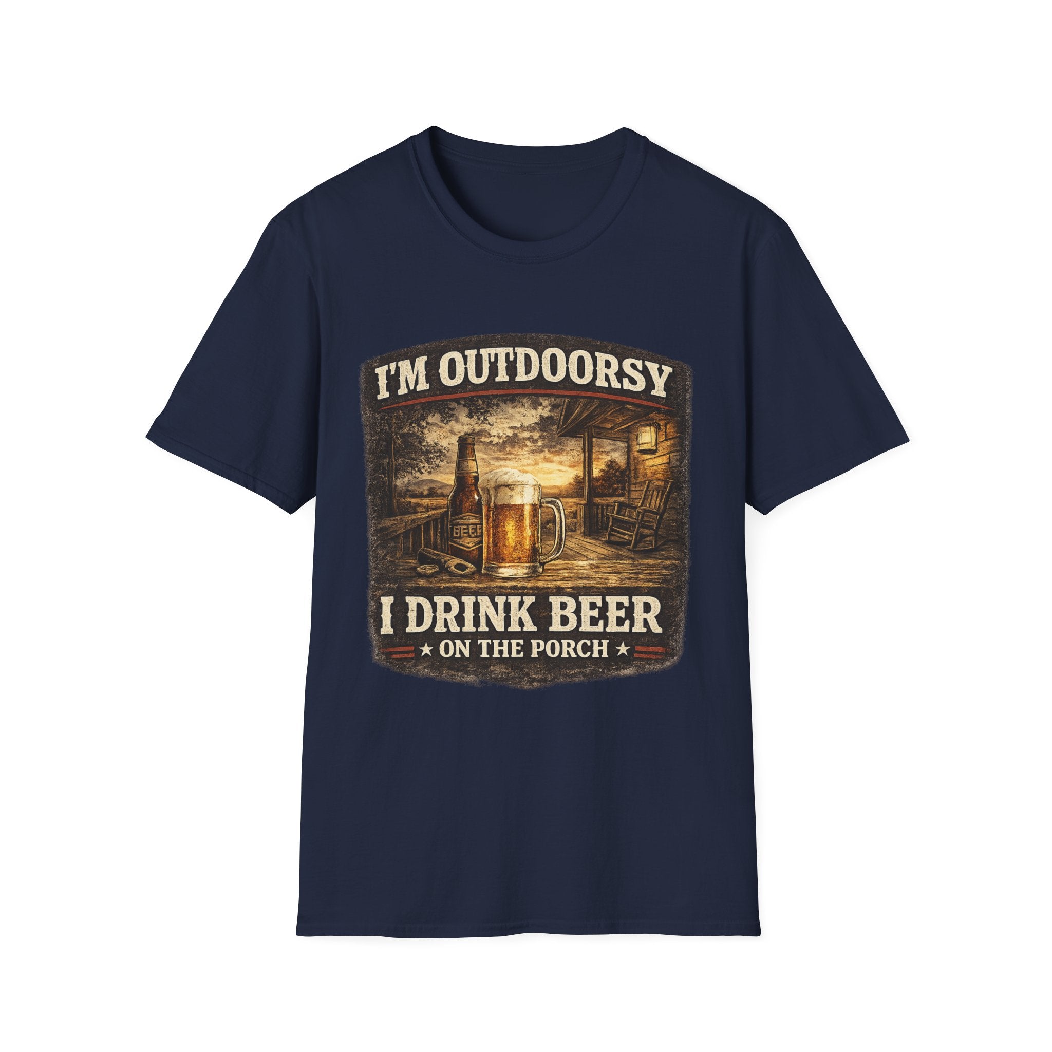 Outdoorsy T-Shirt — "I’m Outdoorsy, I Drink Beer on the Porch" Vintage Beer Tee