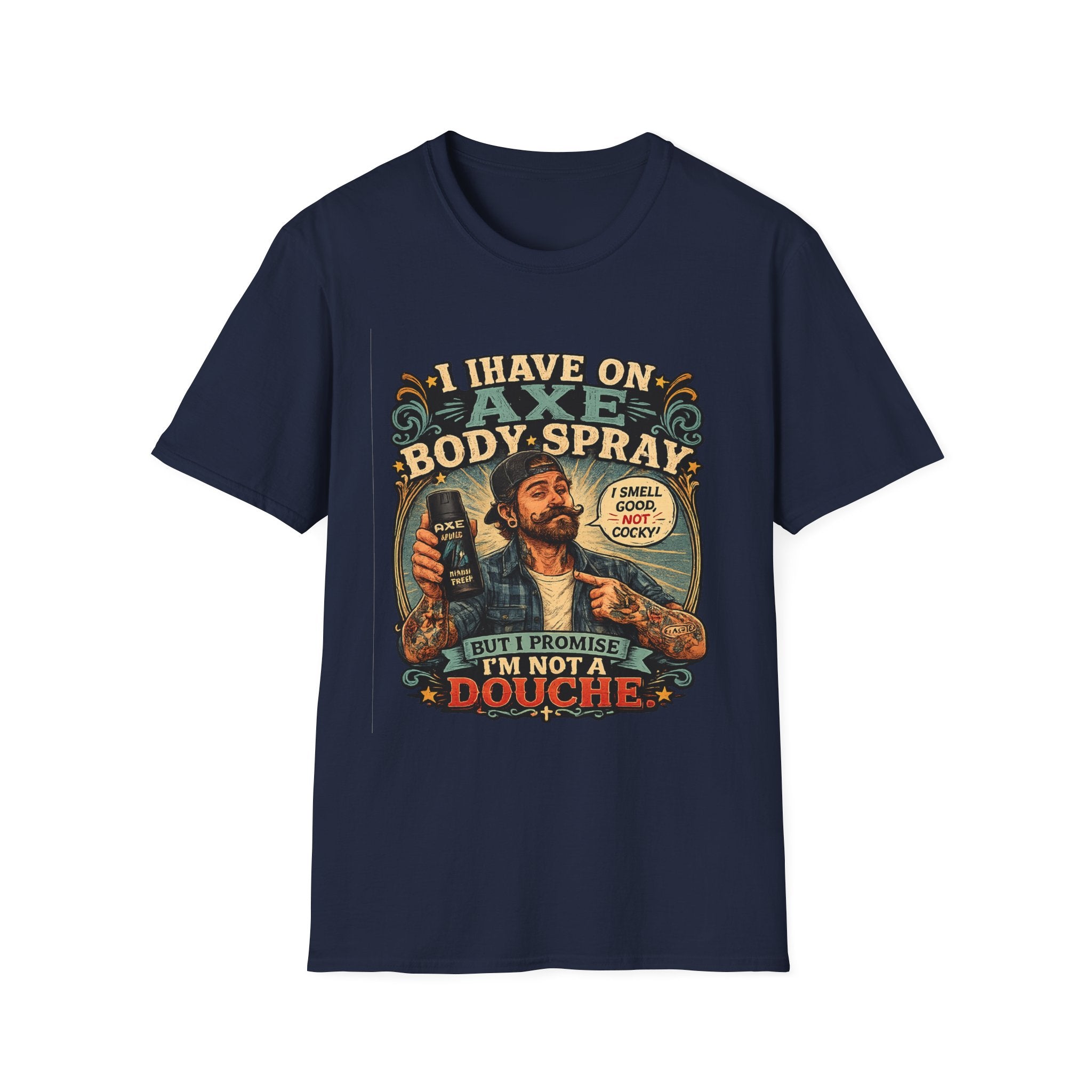 Vintage Axe Body Spray Graphic T-Shirt — "I Smell Good, Not Cocky" Retro Tee