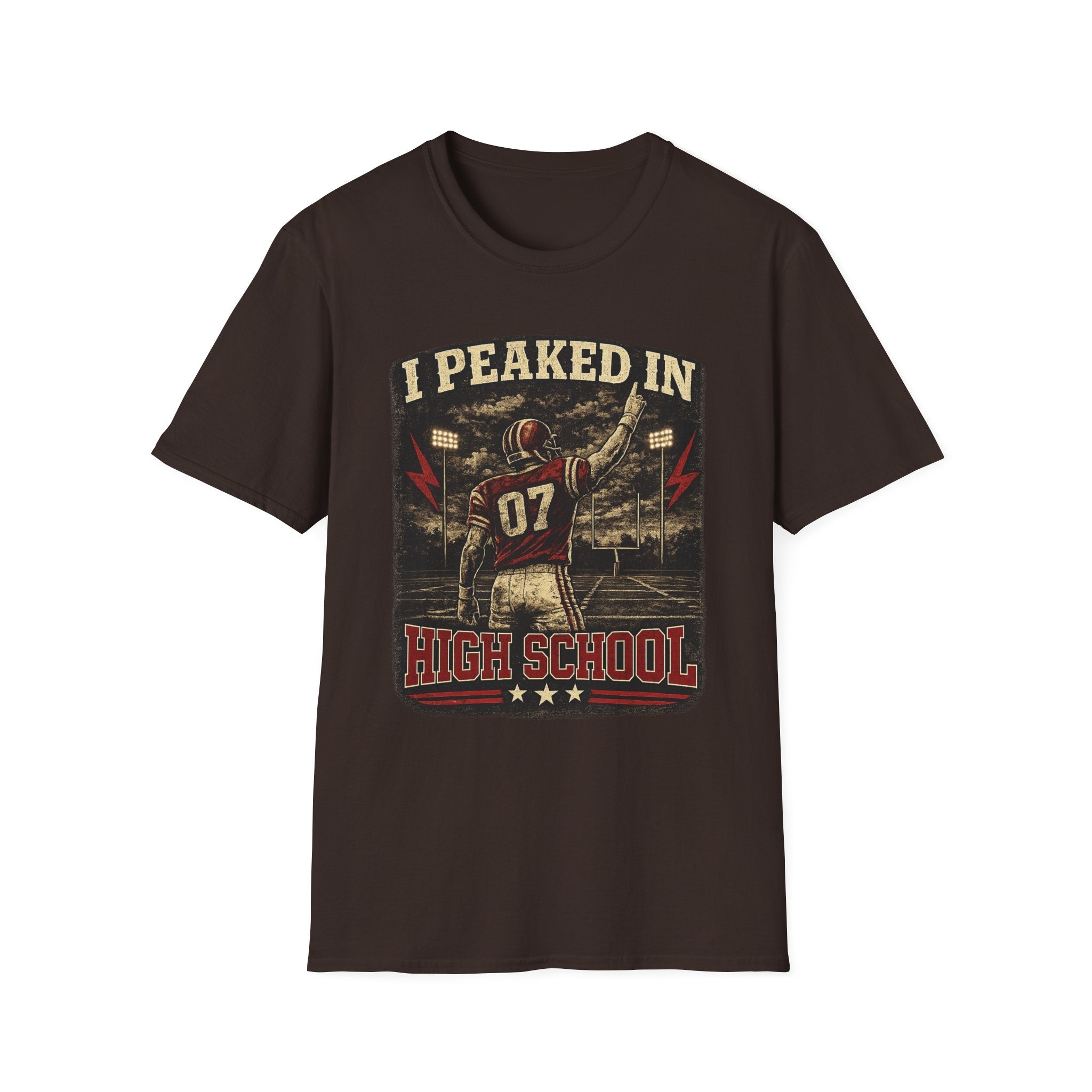 I Peaked In High School Football T-Shirt — Vintage Nostalgia Tee for Former Players & Fans
